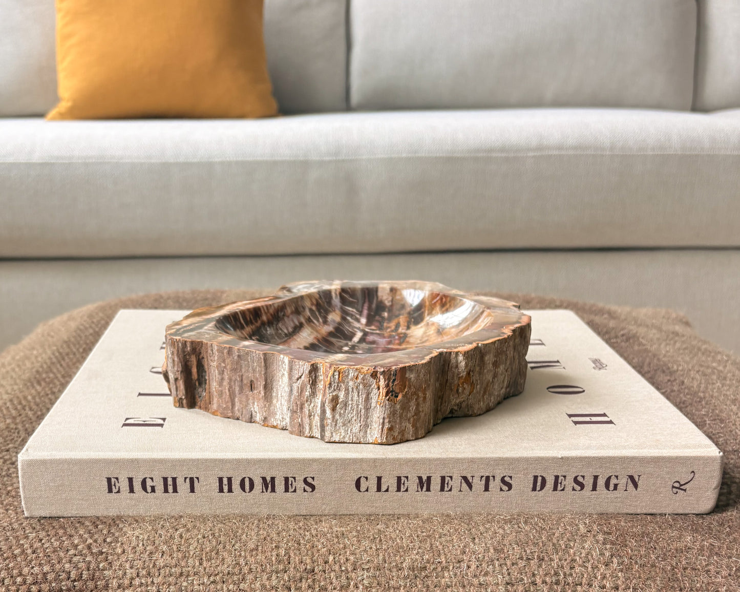 Natural stone petrified wood bowl