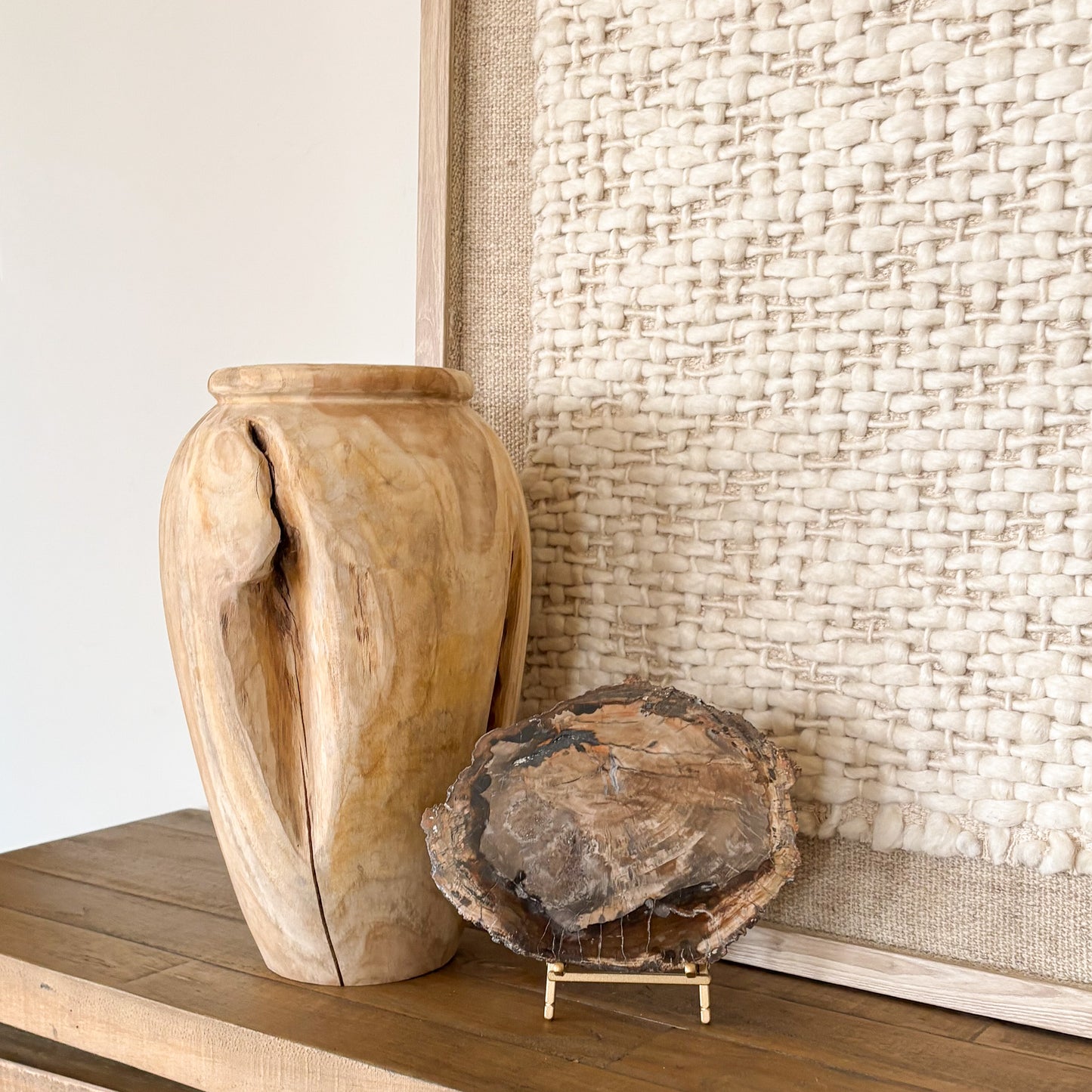 Madagascar petrified wood slab used as a natural stone décor accent in modern interior space