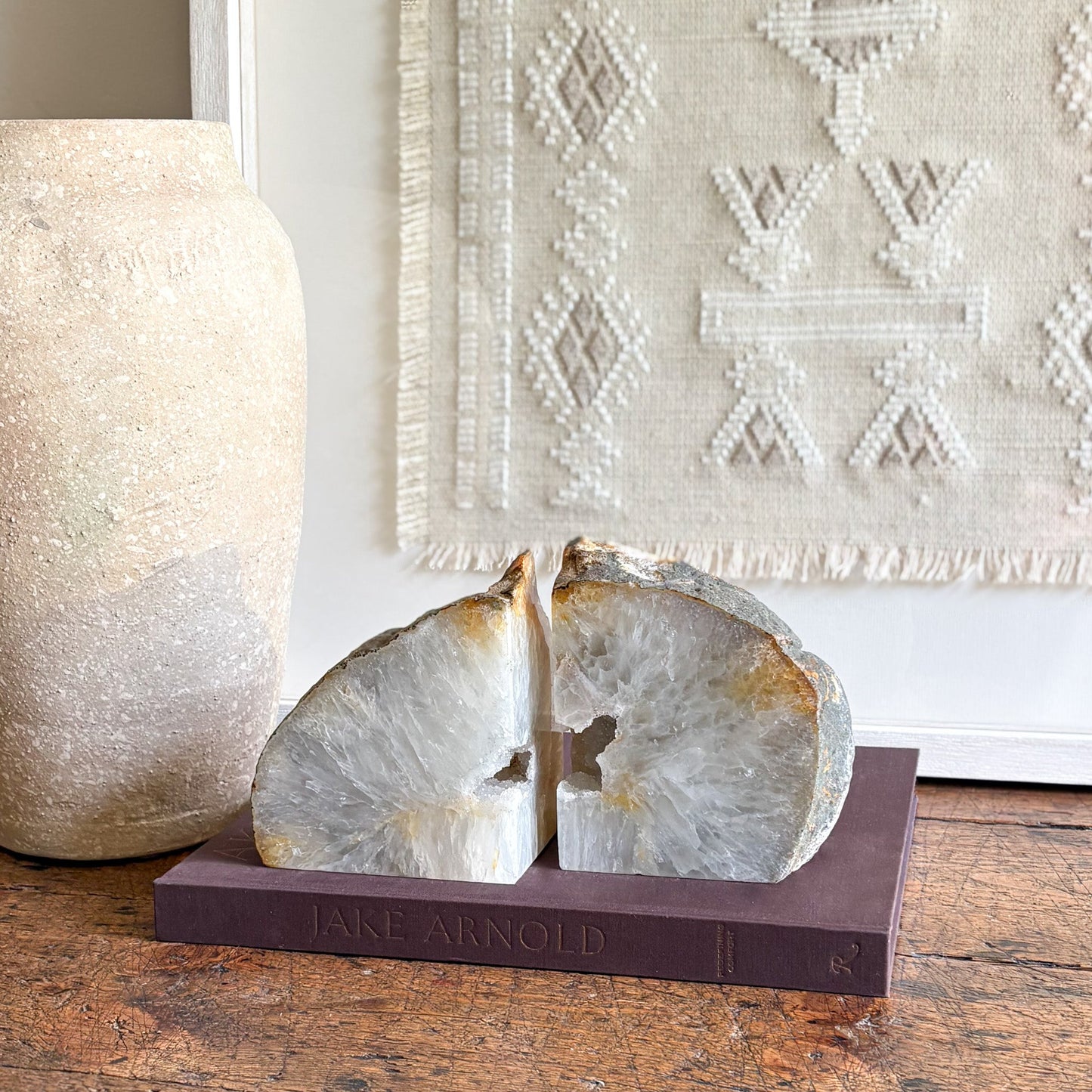brazilian agate geode center bookend pair