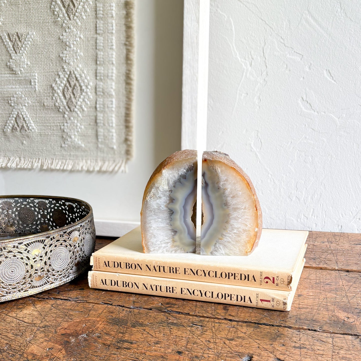 brazilian agate geode center bookend pair