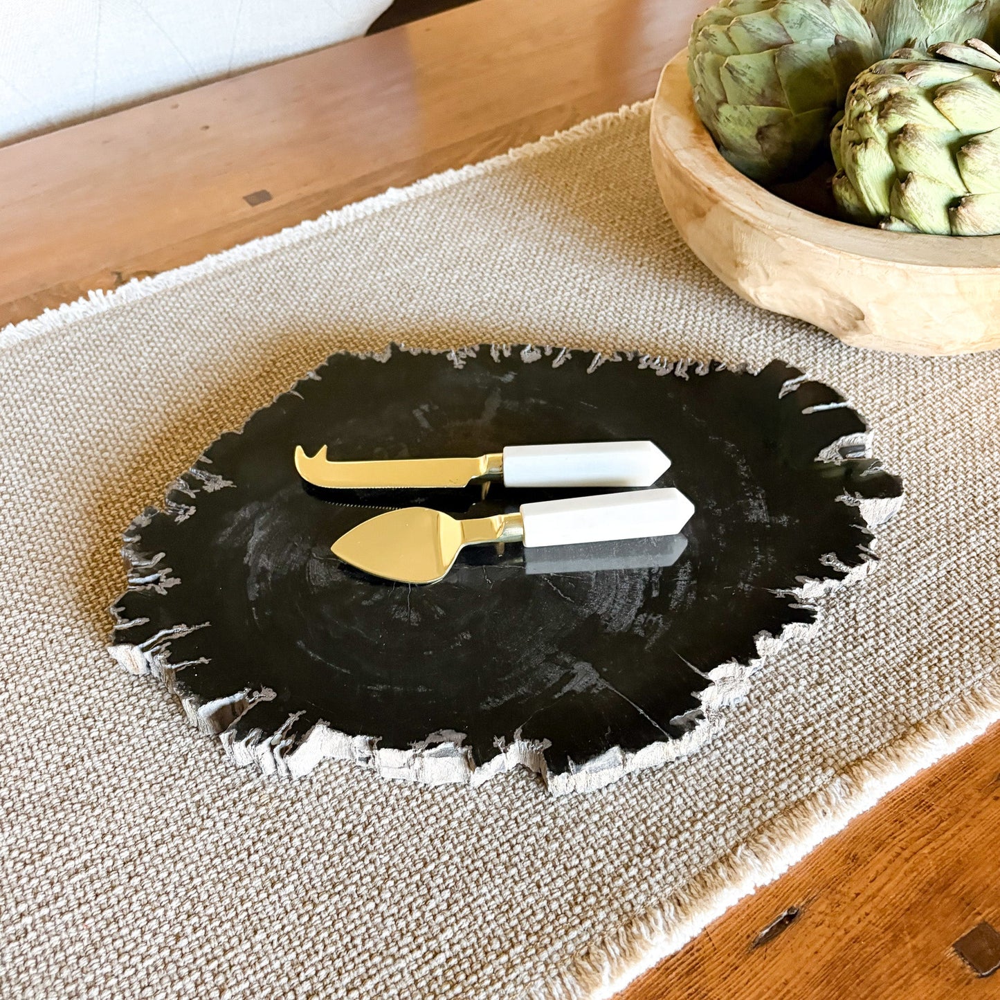 black petrified wood serving tray