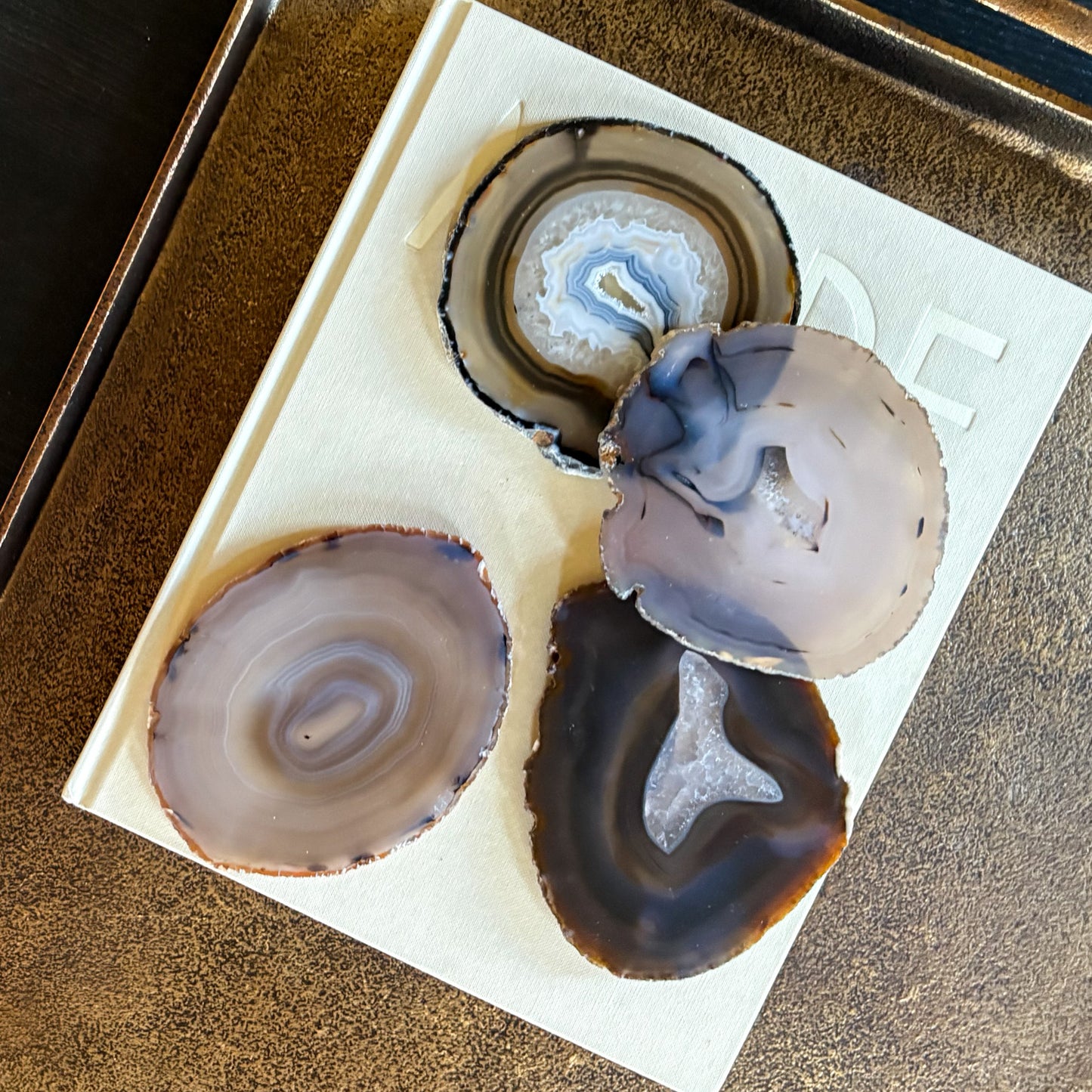 Detailed texture of genuine agate stone coaster surface