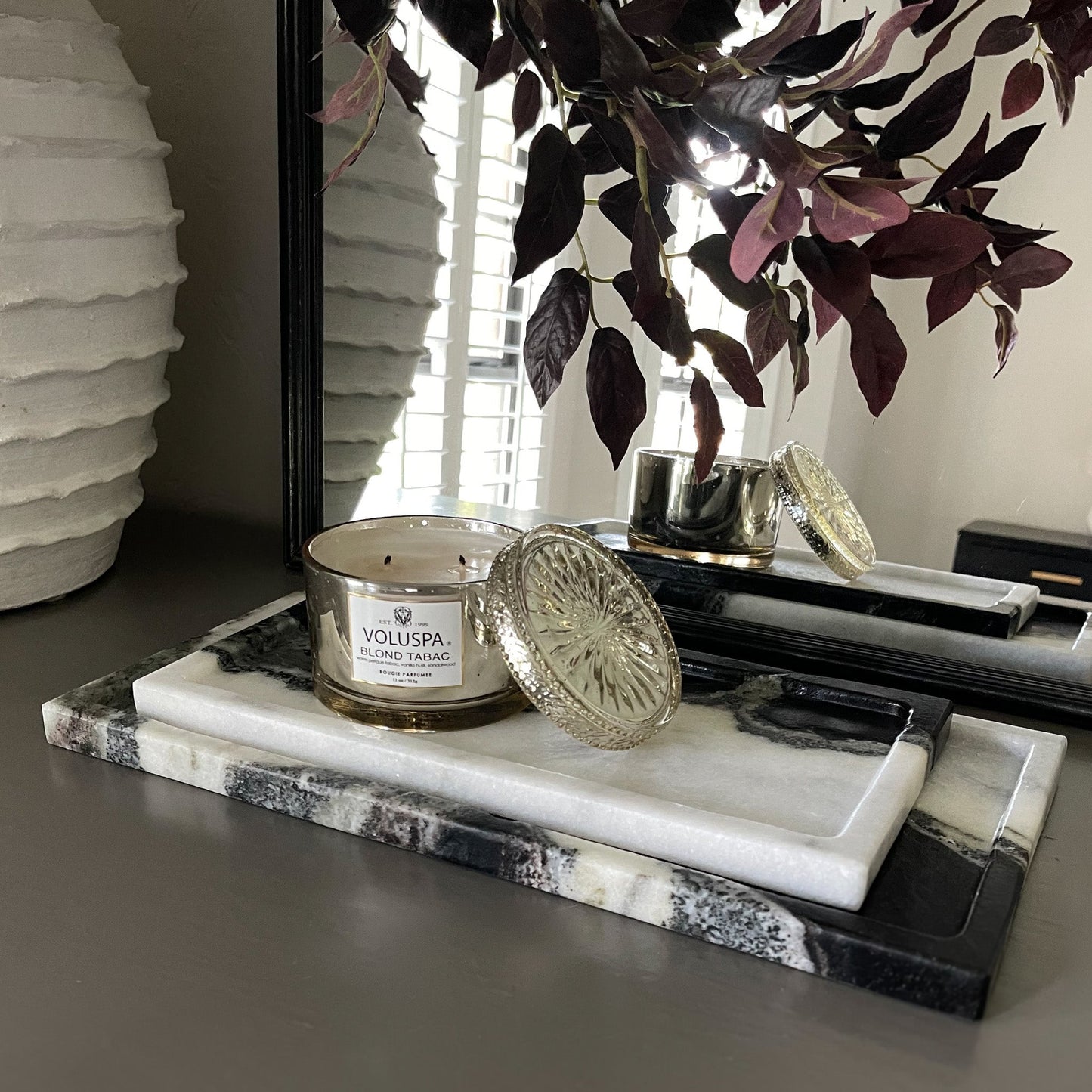 organic home decor, marble accent tray