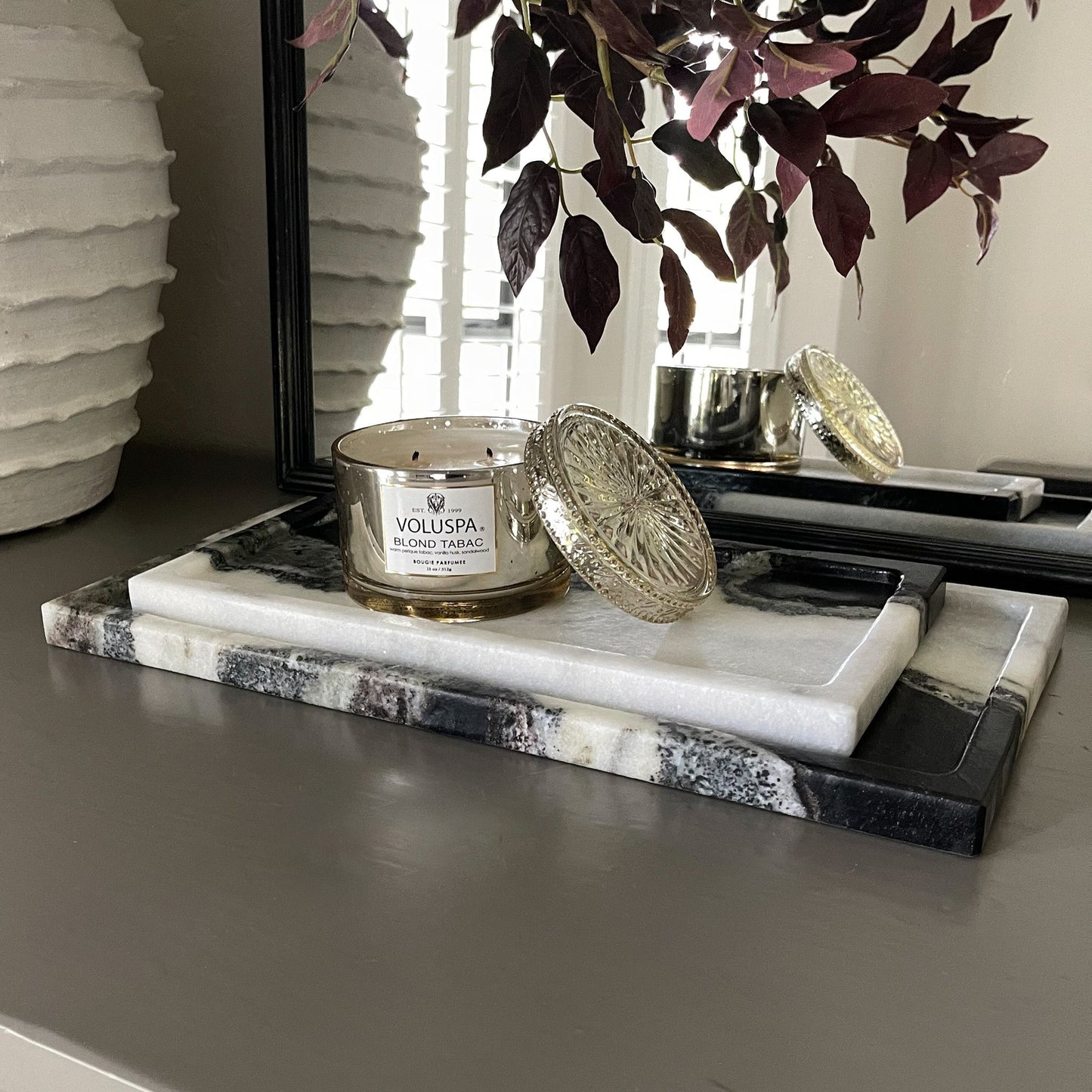decorative black and white marble tray