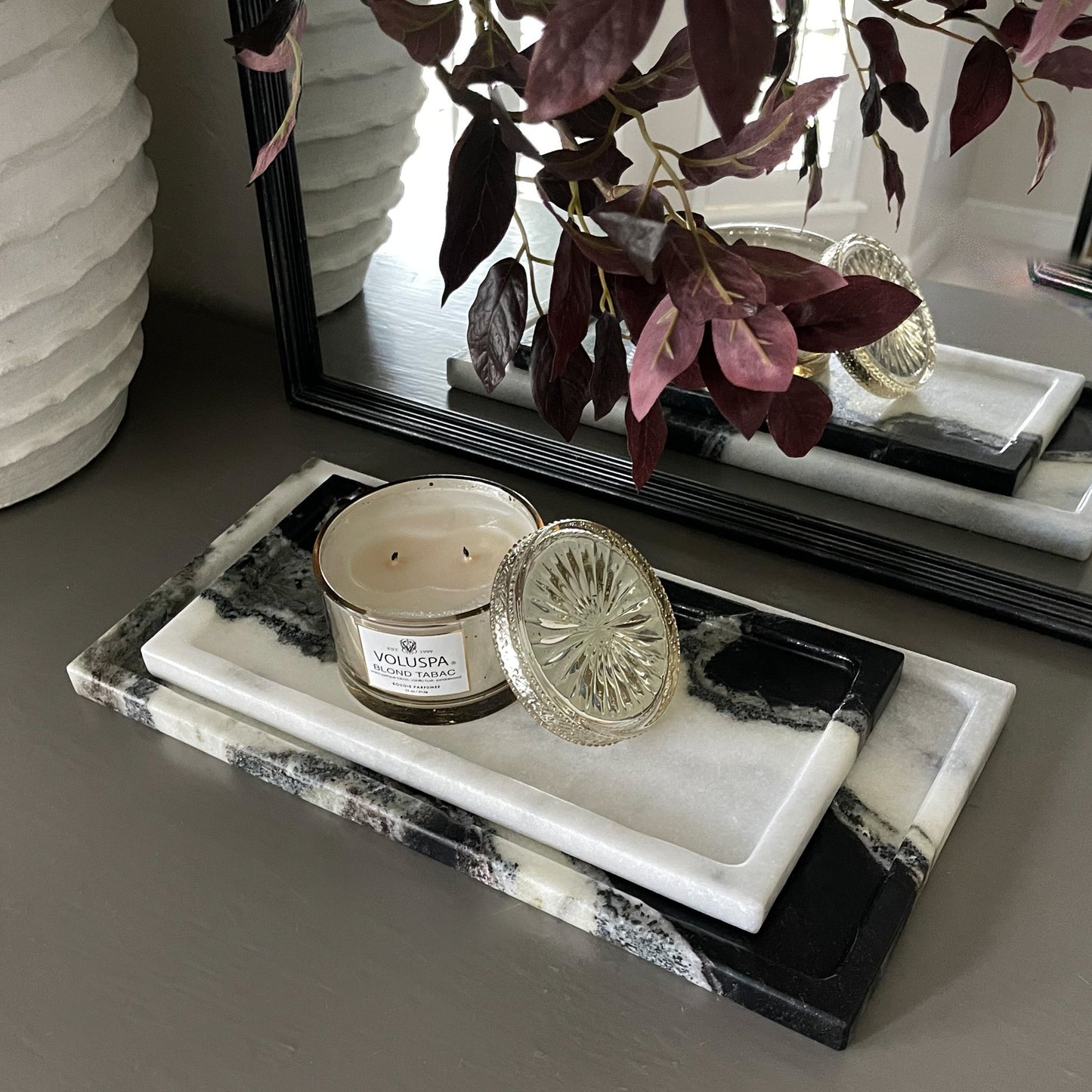 decorative black and white marble tray, marble home decor