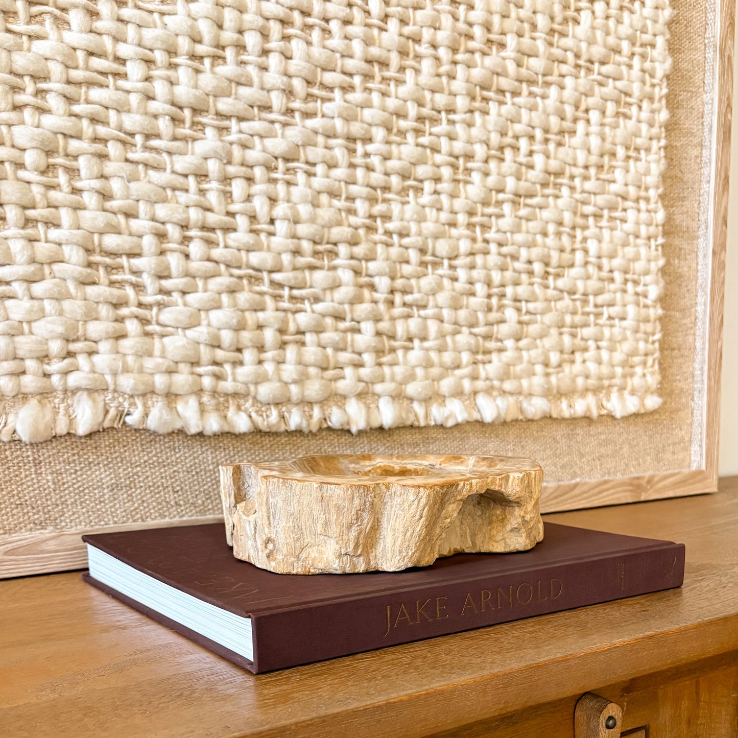 Small Indonesian petrified wood bowl made from fossil wood, natural stone decorative bowl with earthy mineral patterns