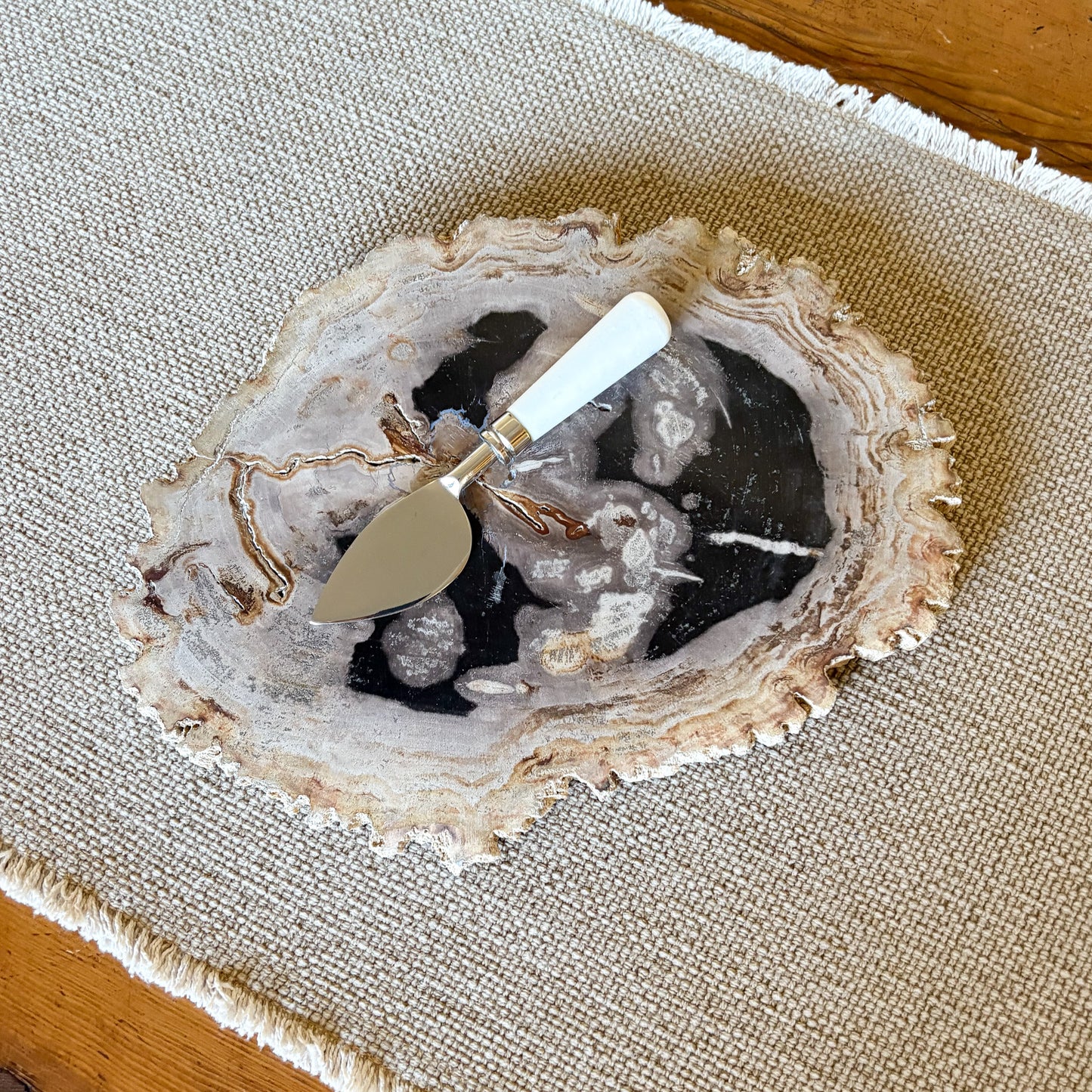 petrified wood serving platter, natural home decor