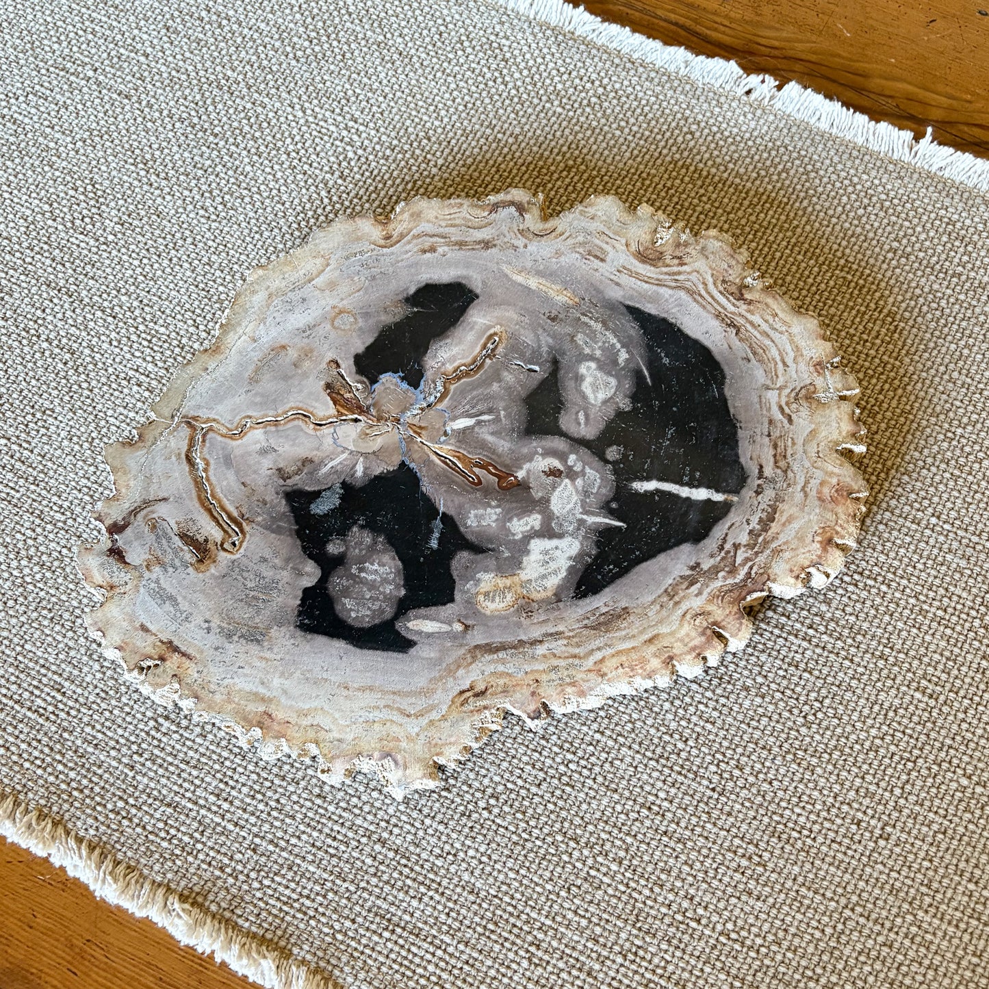 indonesian petrified wood serving tray, neutral kitchen accents