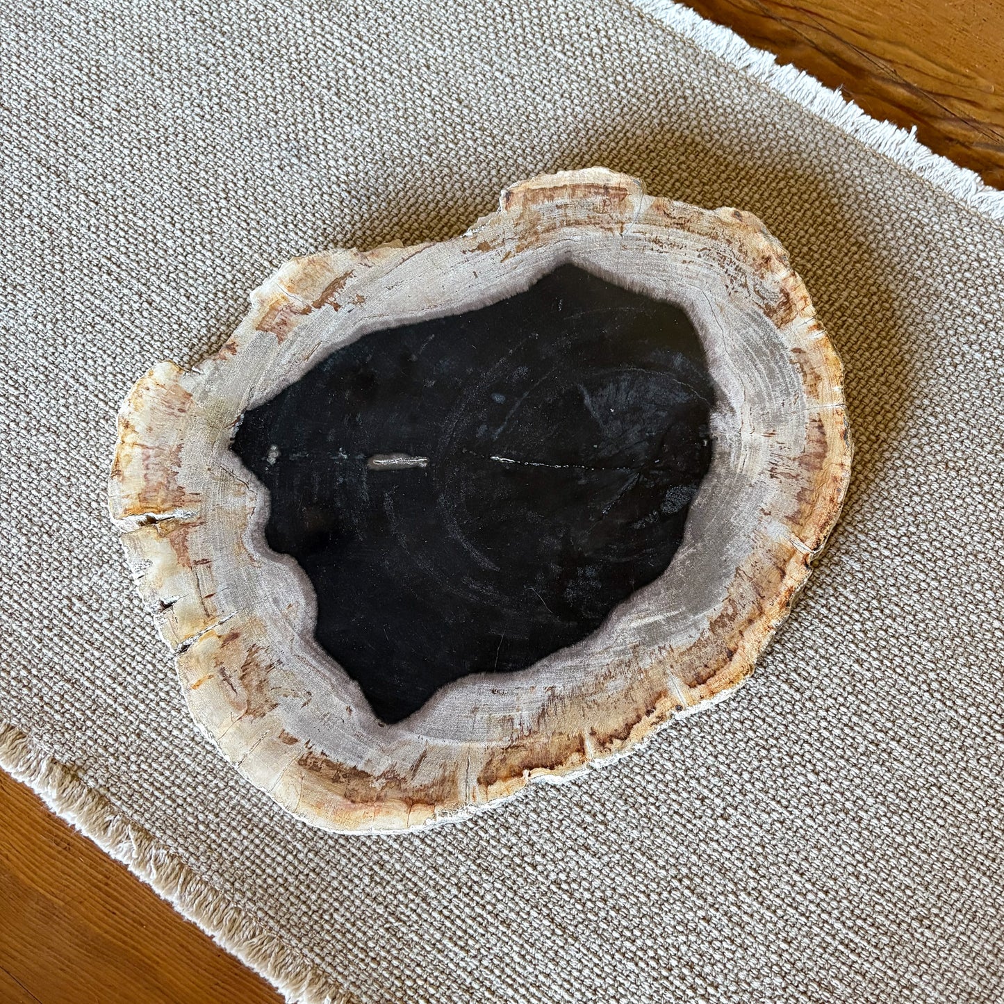 indonesian petrified wood charcuterie board, natural home accents