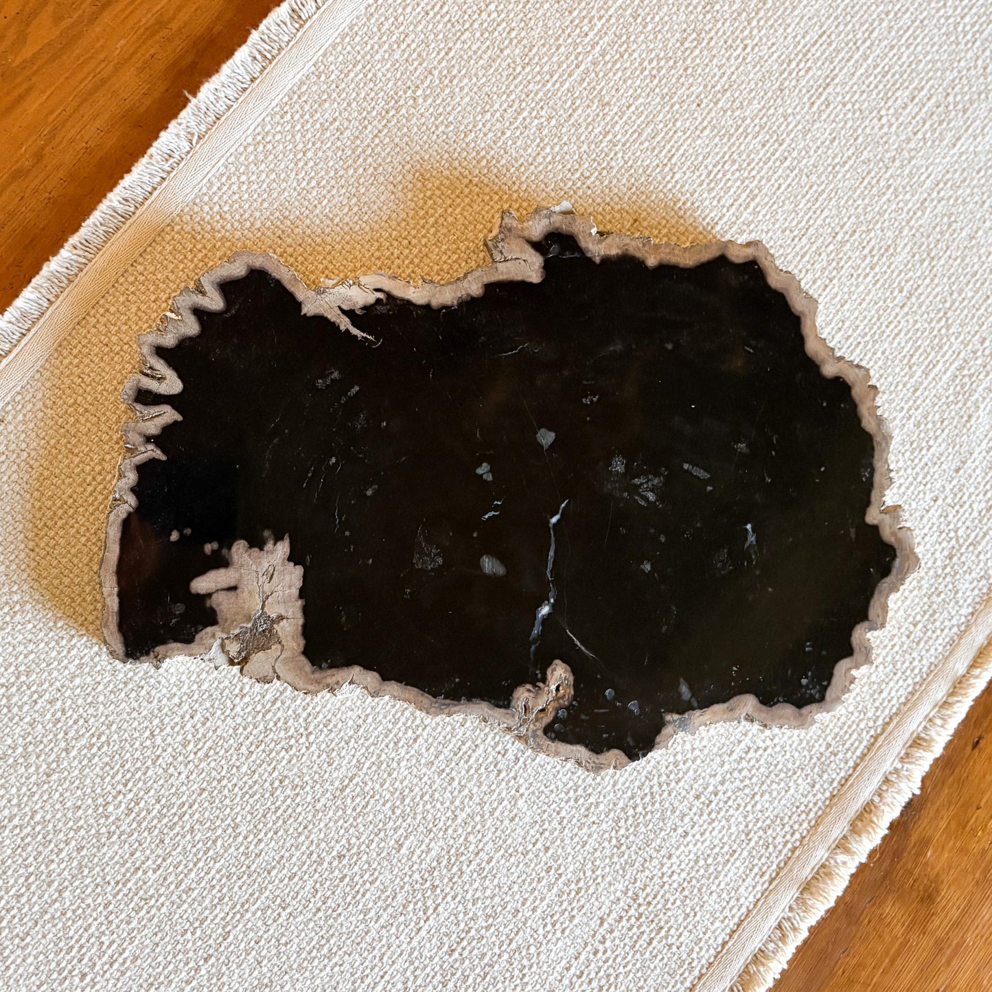 black indonesian fossilized wood serving platter