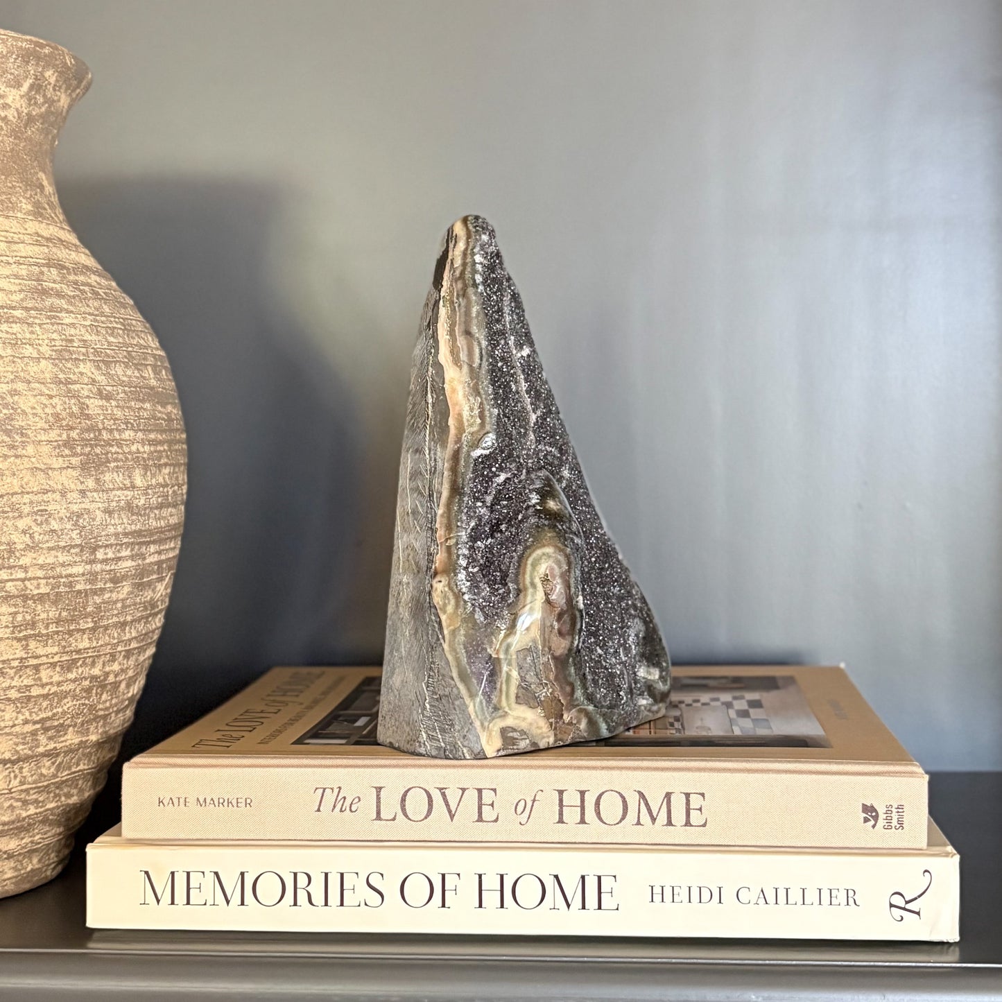 dark grey rainbow amethyst geode cluster decorative stone