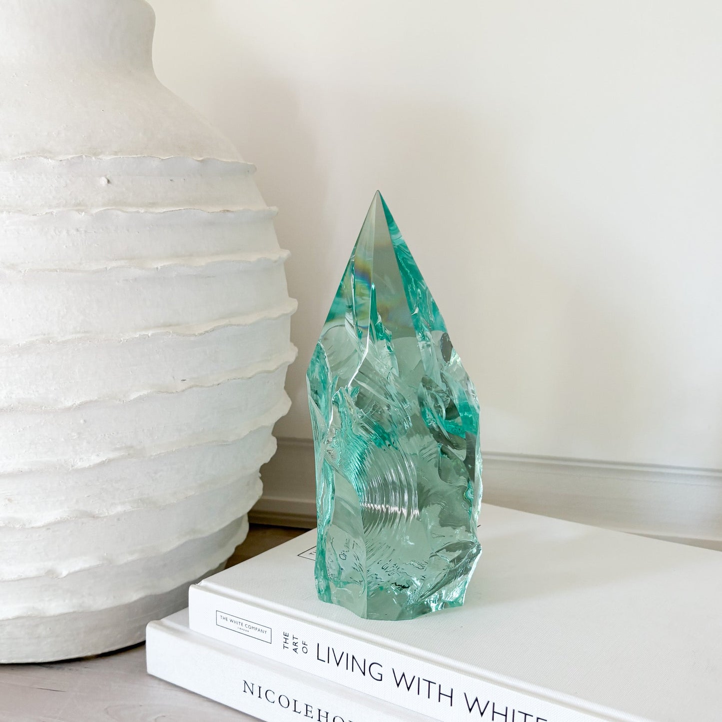 green glass decorative sculpture