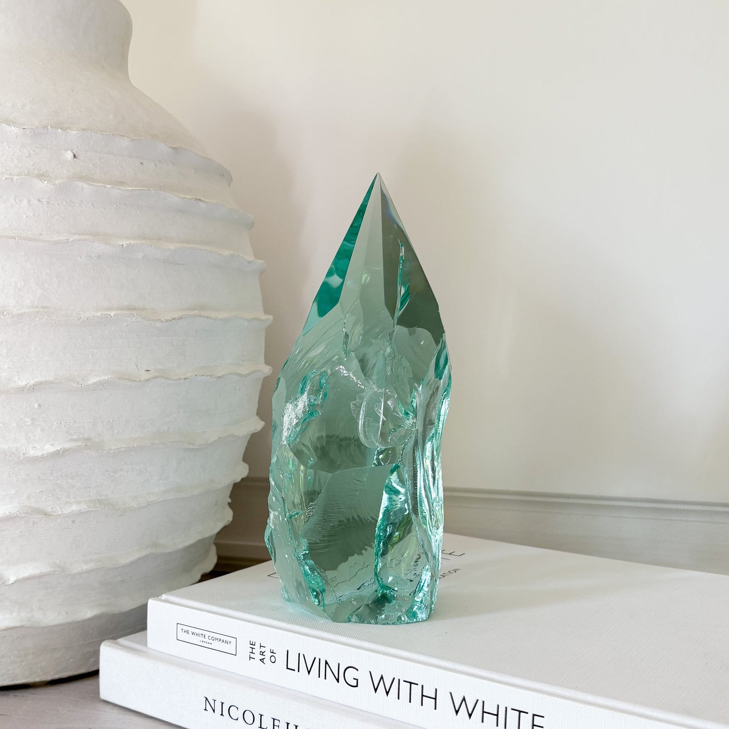 blue green glass sculpture