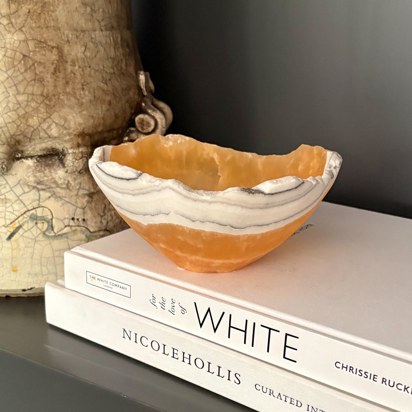 orange calcite onyx bowl, natural home accents