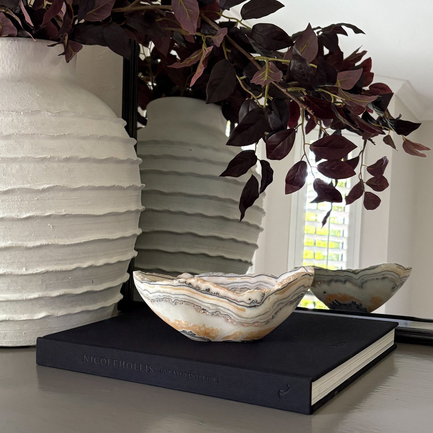 white, yellow and black onyx bowl