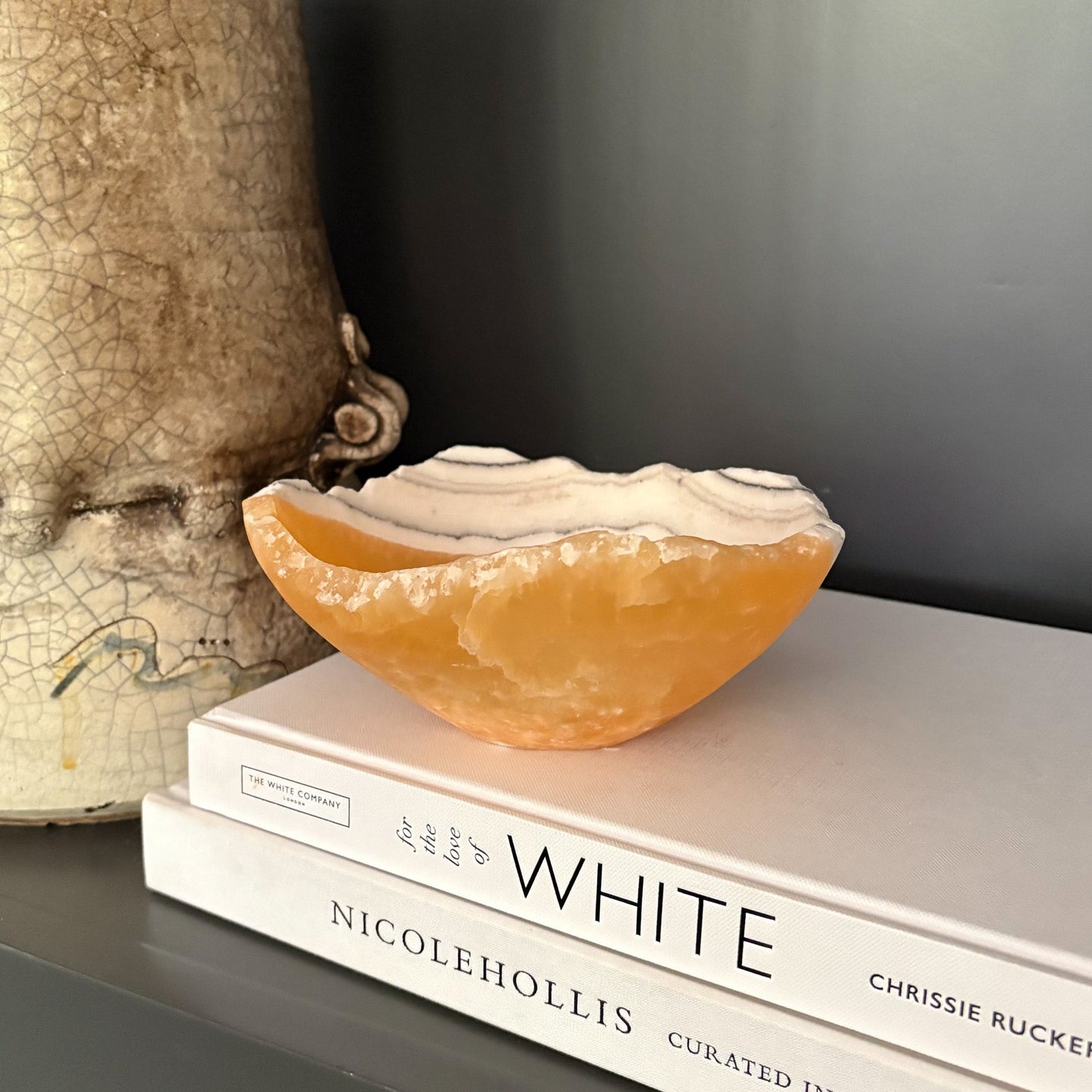 white, orange and black onyx bowl, onyx home accents