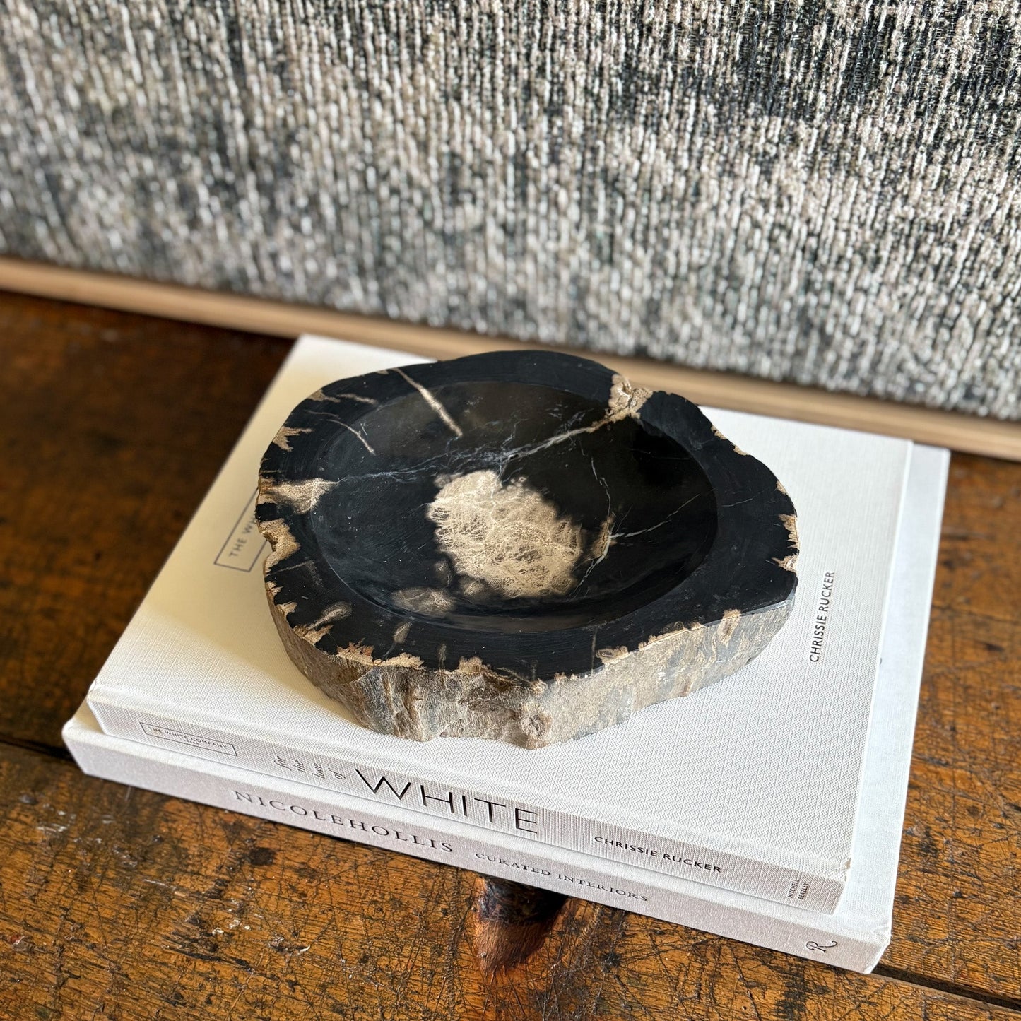 decorative petrified wood dish, natural home decor