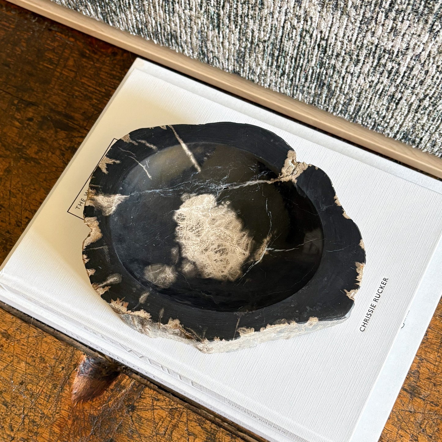 decorative black petrified wood bowl
