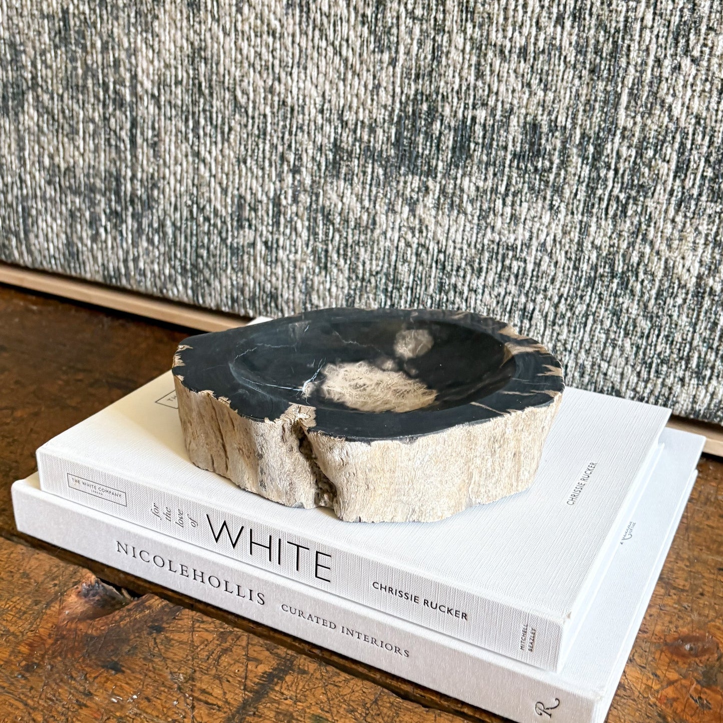 decorative black fossilized wood bowl