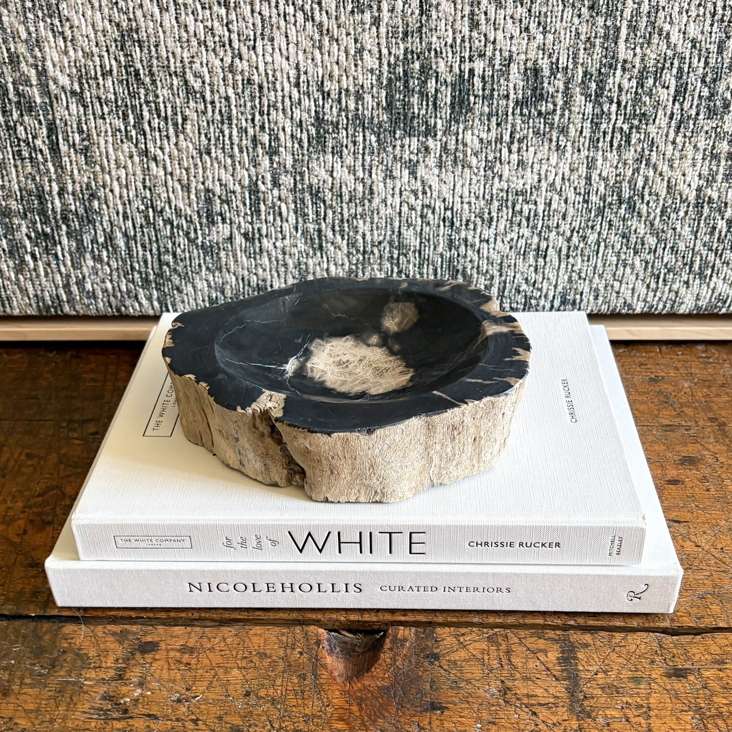 black and beige indonesian petrified wood bowl