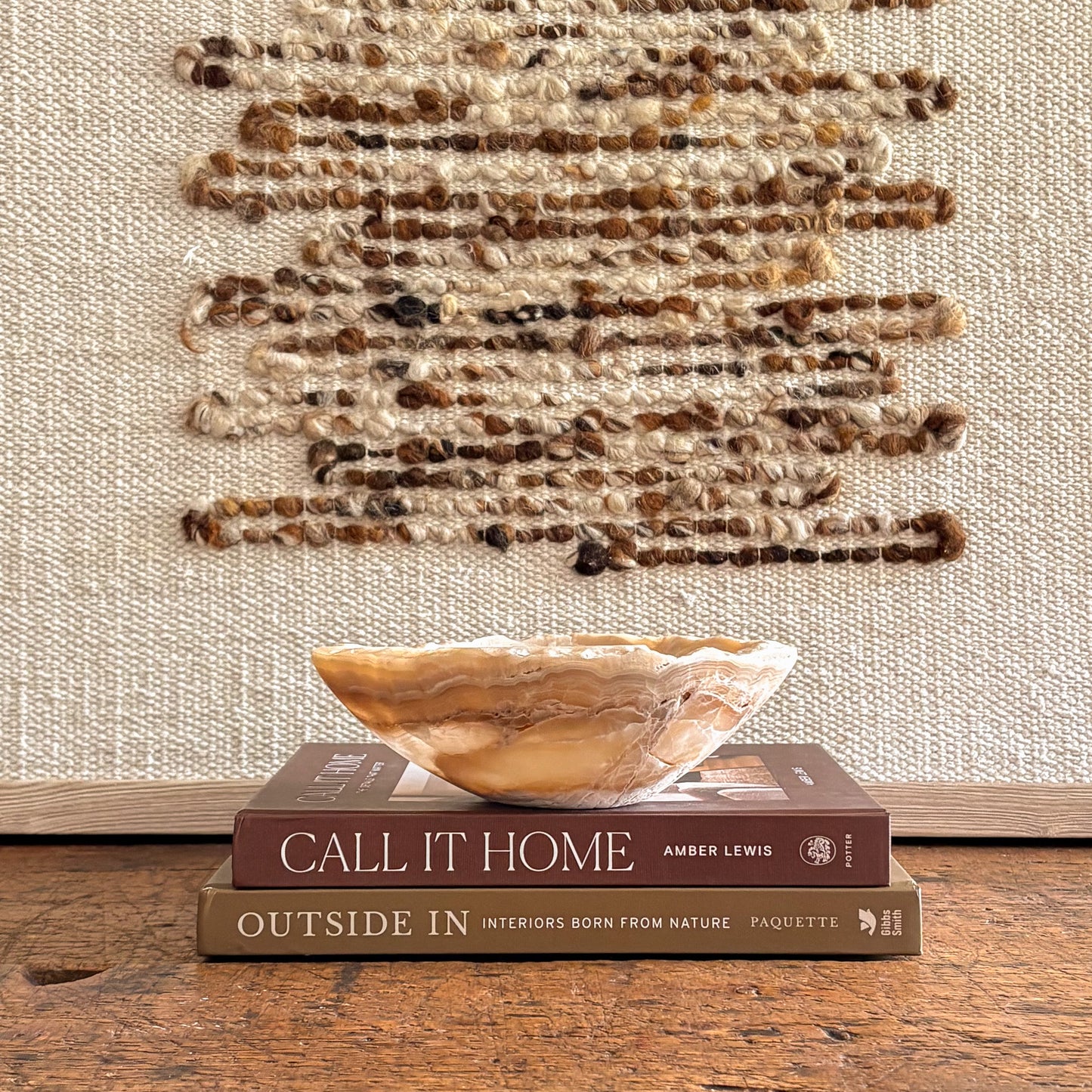 Rustic-modern amber onyx bowl, hand-carved from solid stone