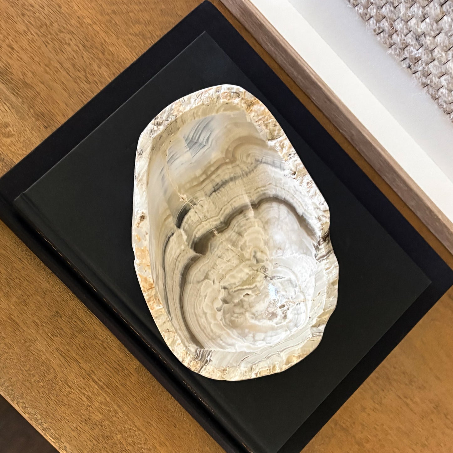 Hand carved grey onyx bowl with natural veining detail