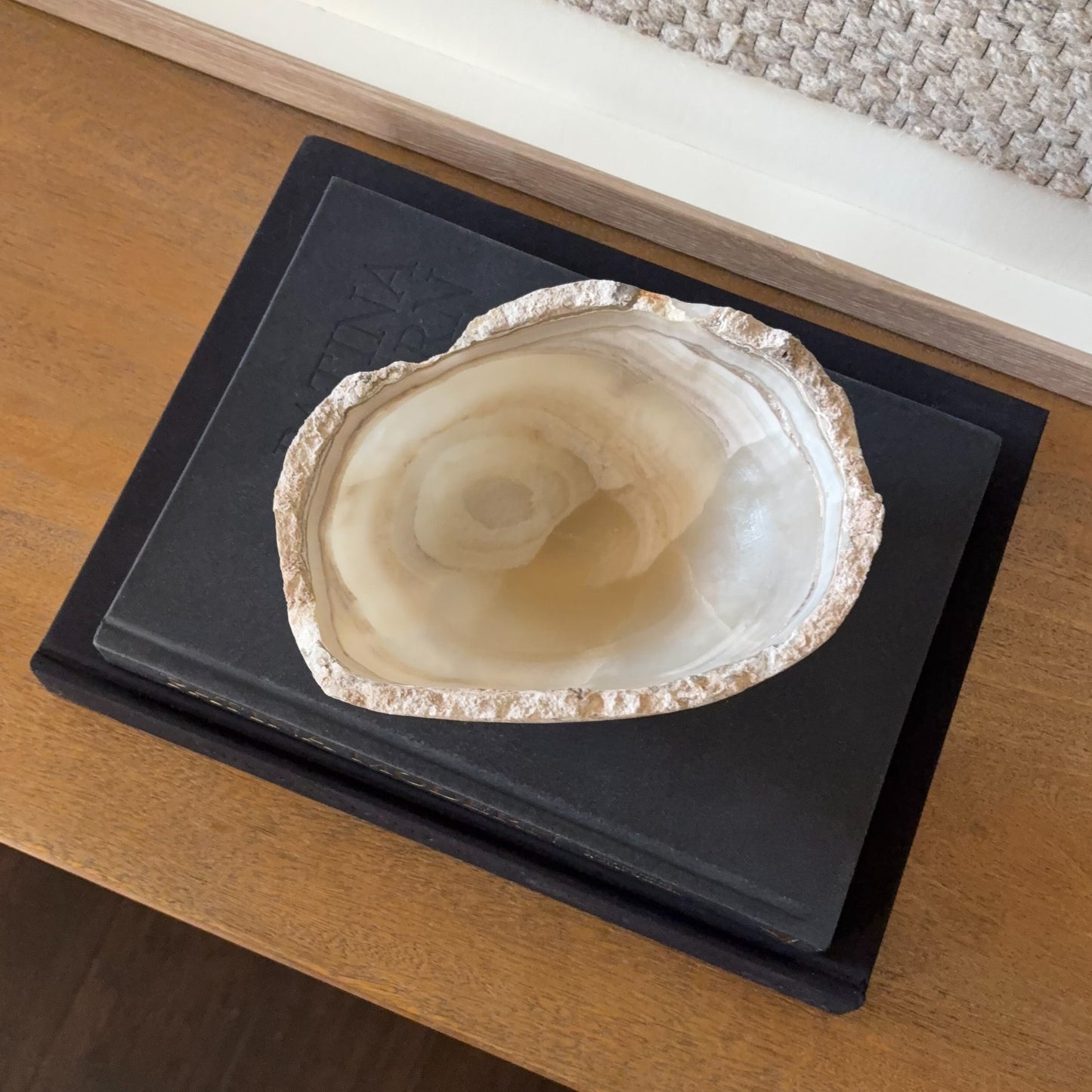 Polished grey onyx bowl, small artisan stone accent piece for modern decor