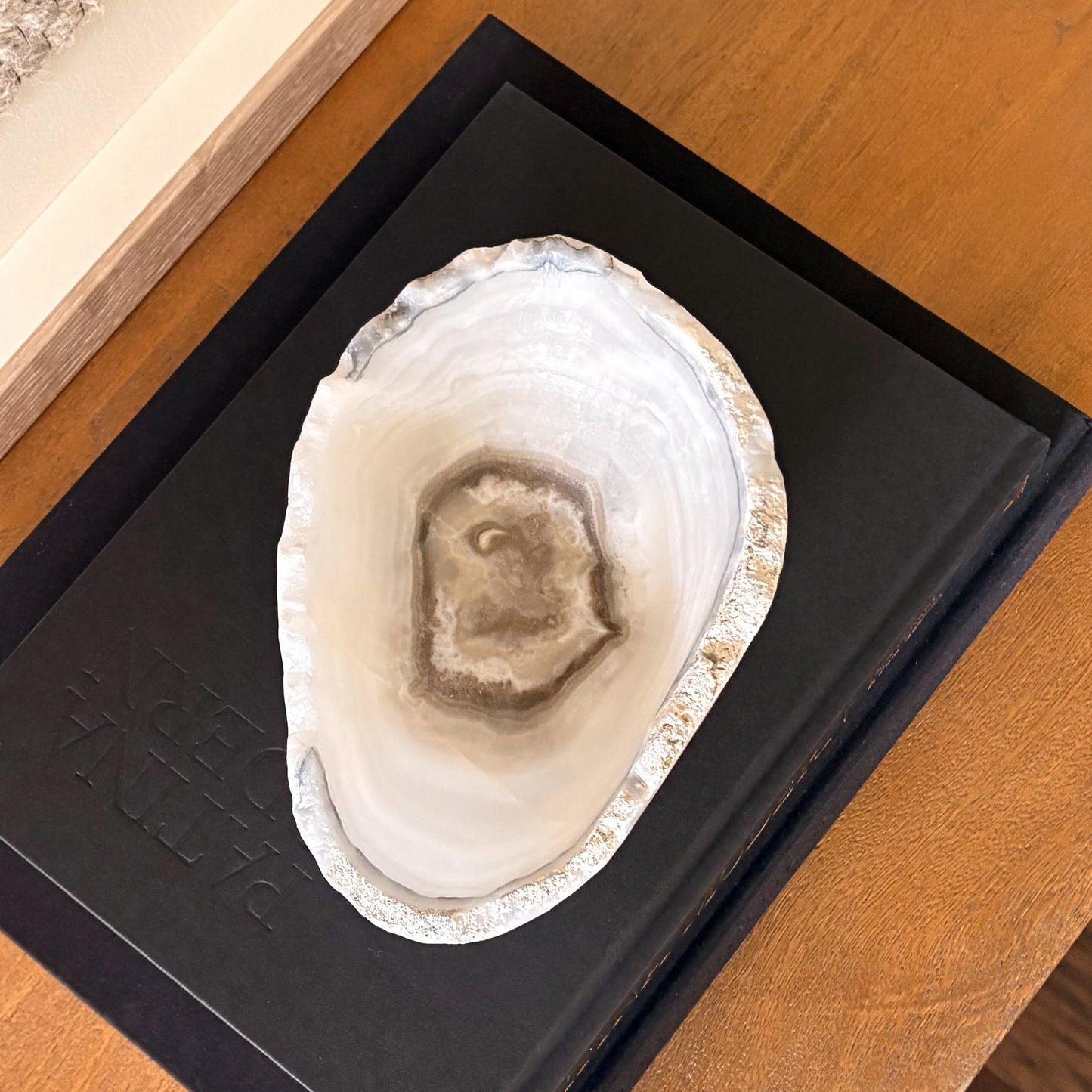 Artisan hand carved grey onyx bowl, small polished natural stone dish