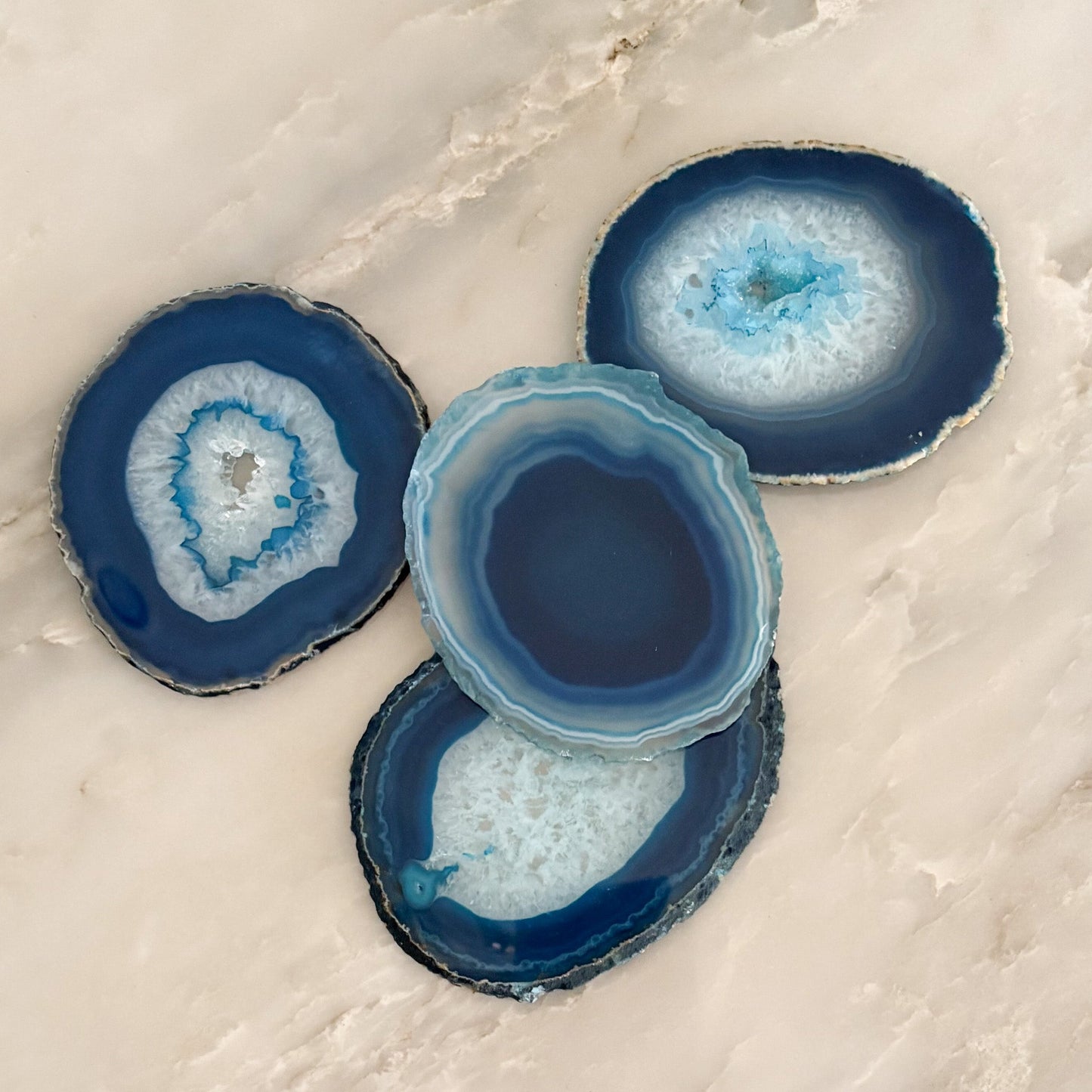 blue agate crystal coaster set