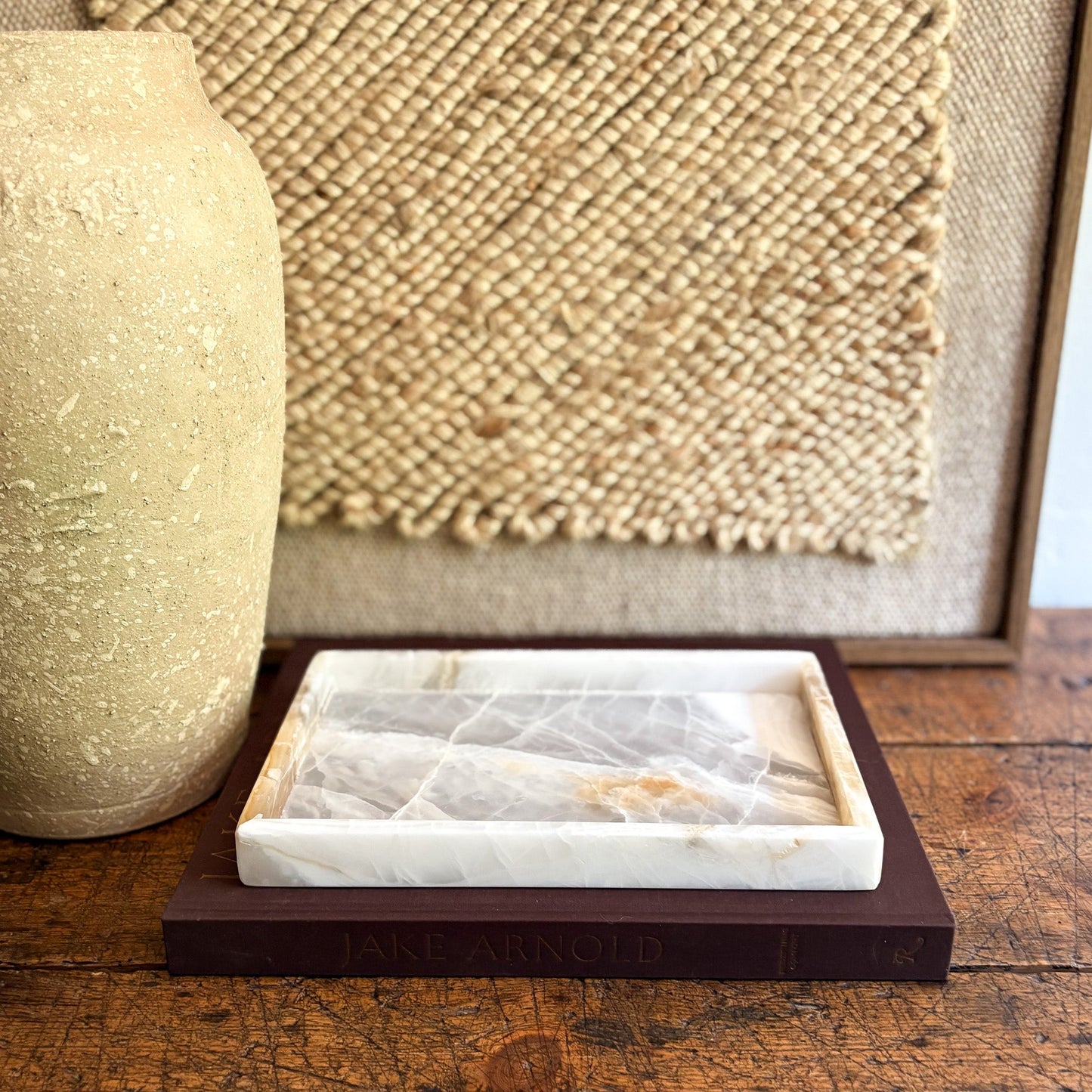 decorative white and beige onyx tray