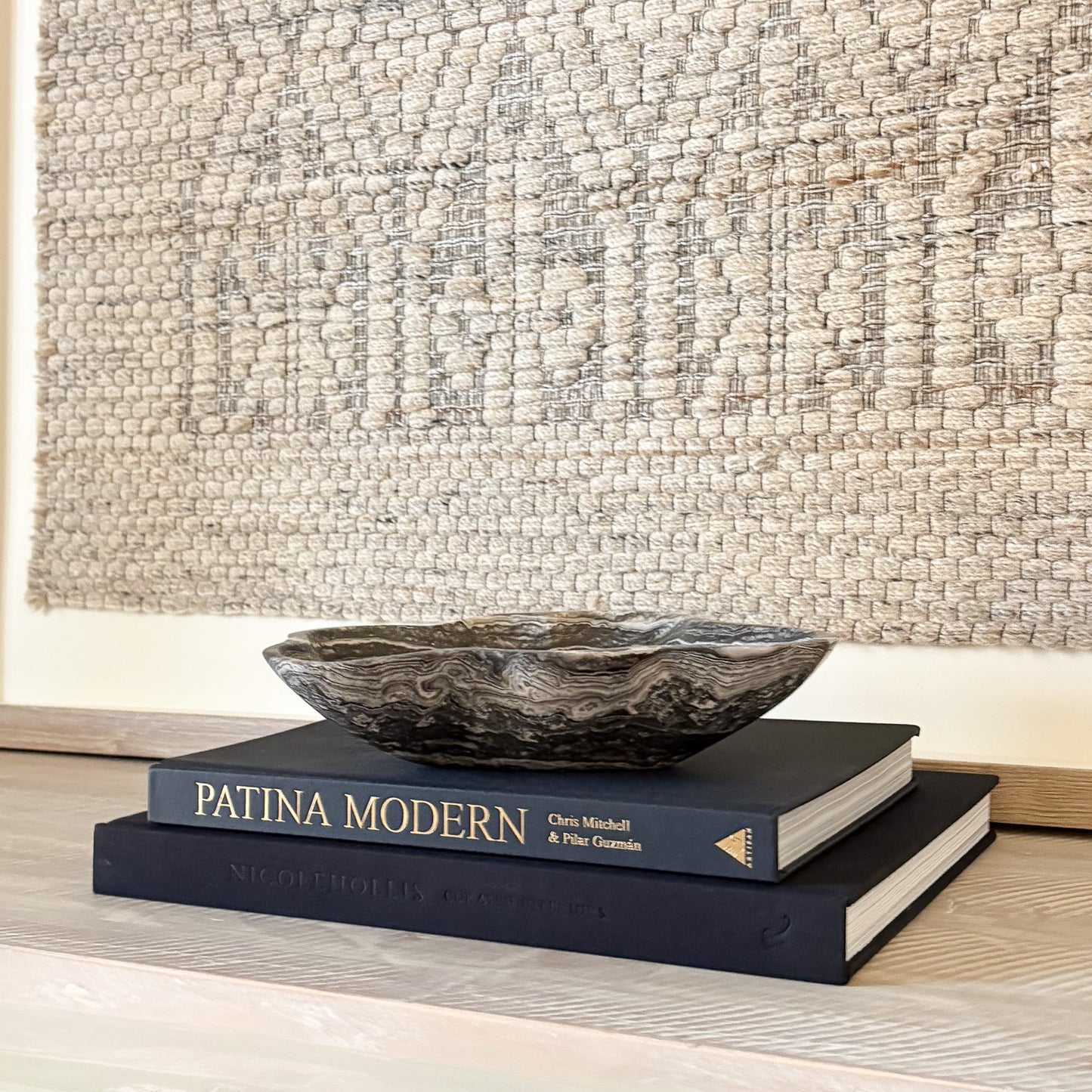 Decorative zebra onyx bowl hand carved from solid natural stone