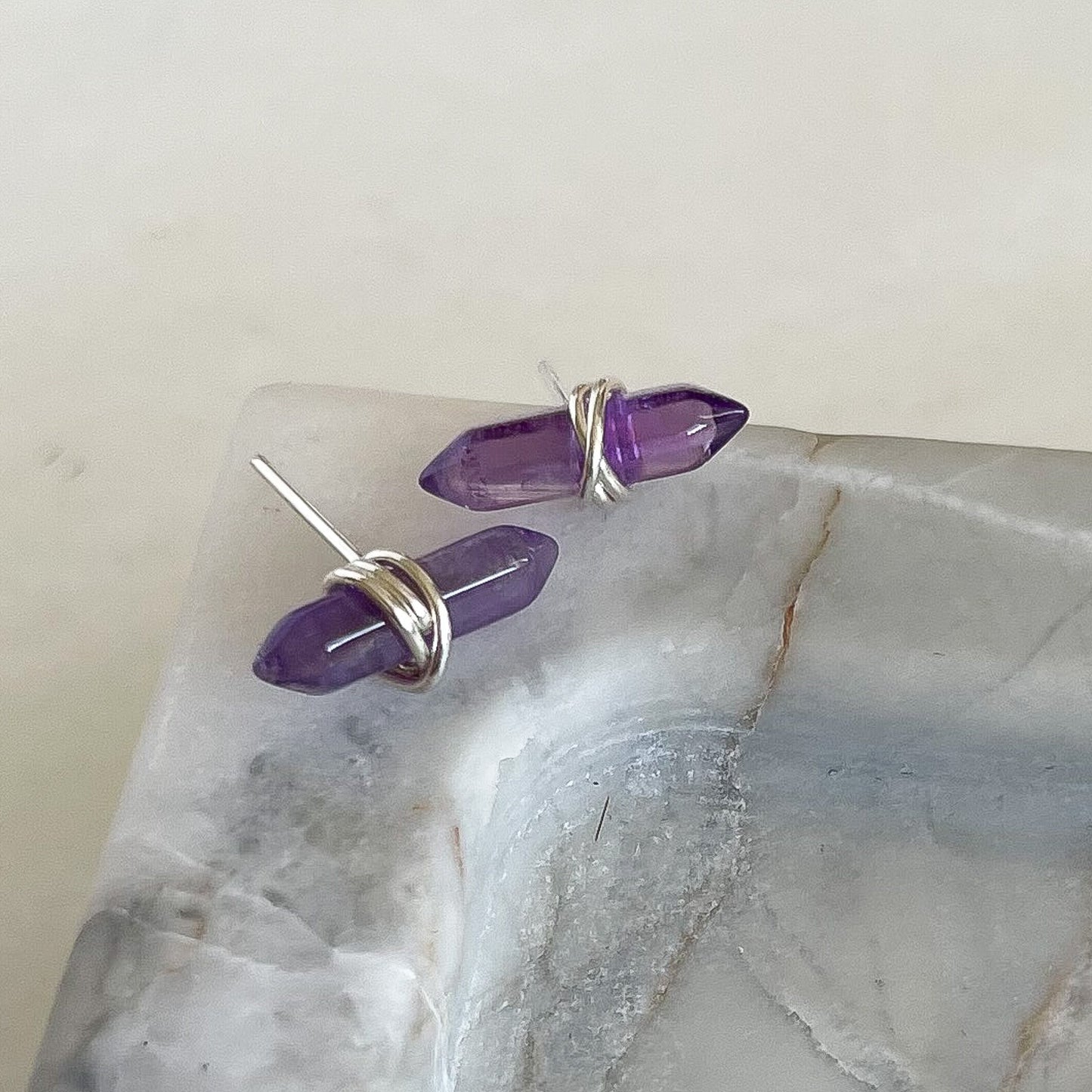 amethyst crystal stud earrings