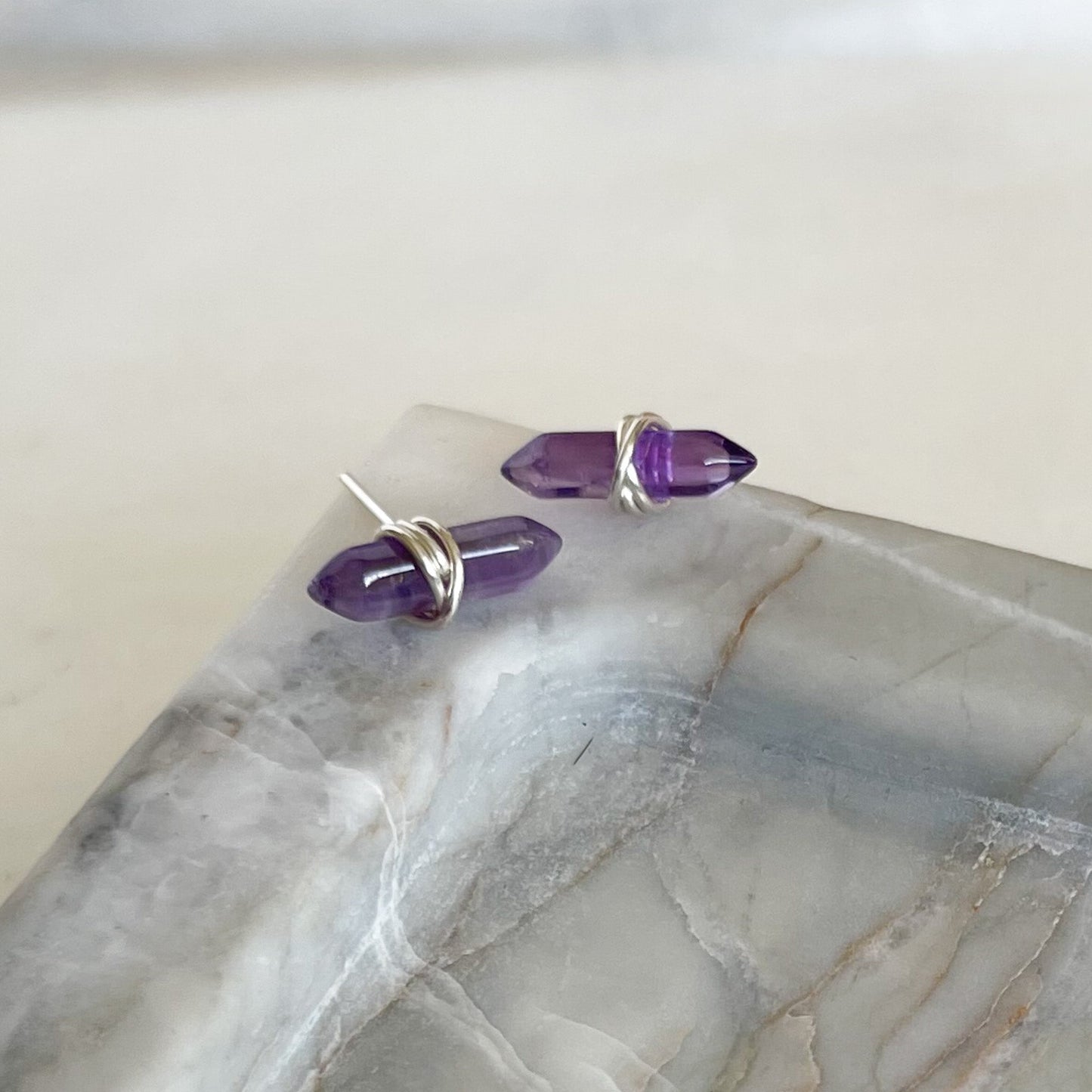 amethyst crystal minimalist earrings