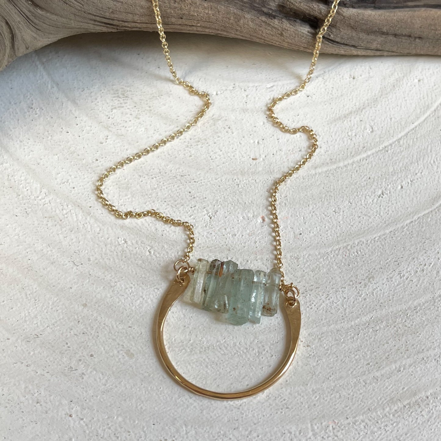 Aquamarine Gold Bar Graph Pendant Necklace