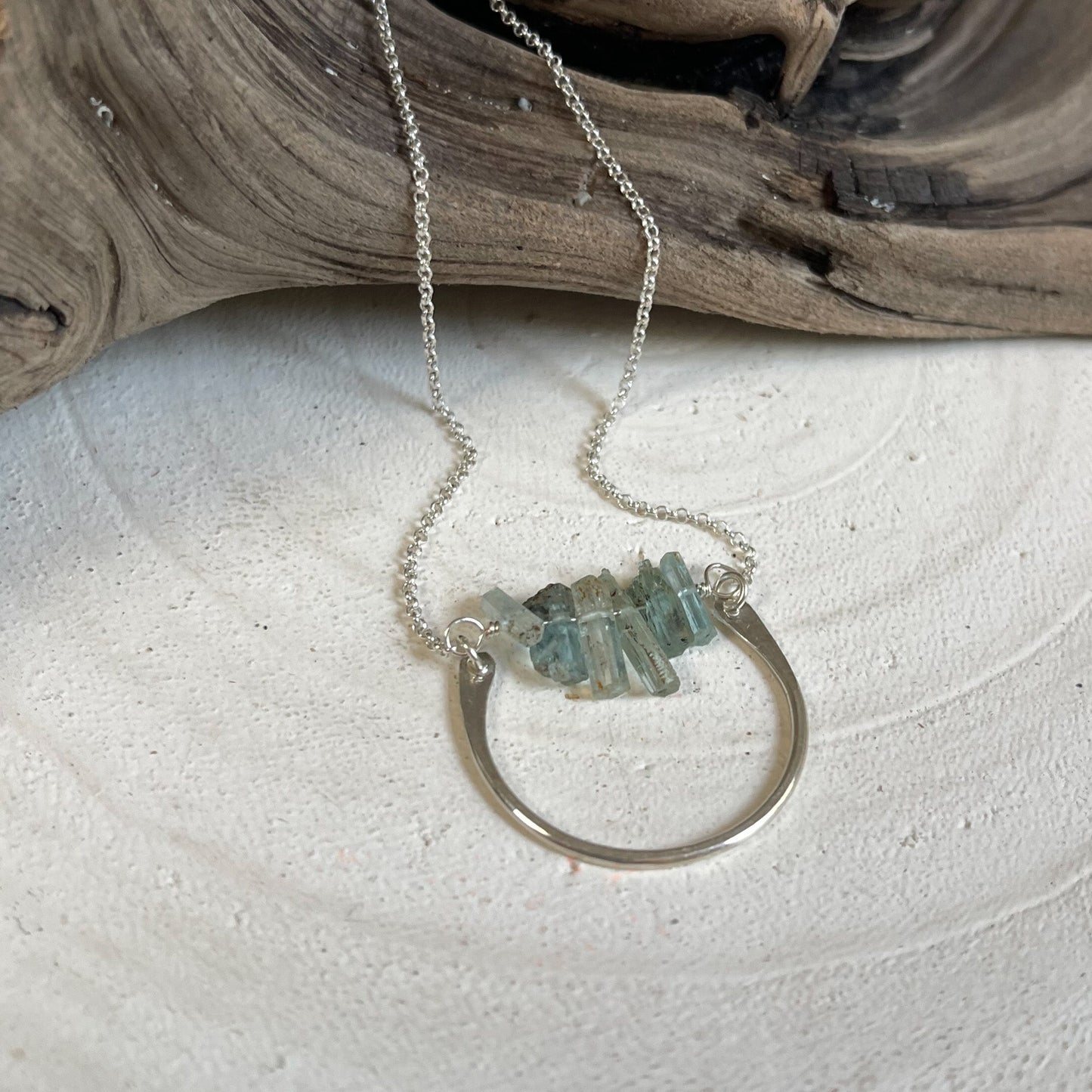 Aquamarine Silver Bar Graph Pendant Necklace