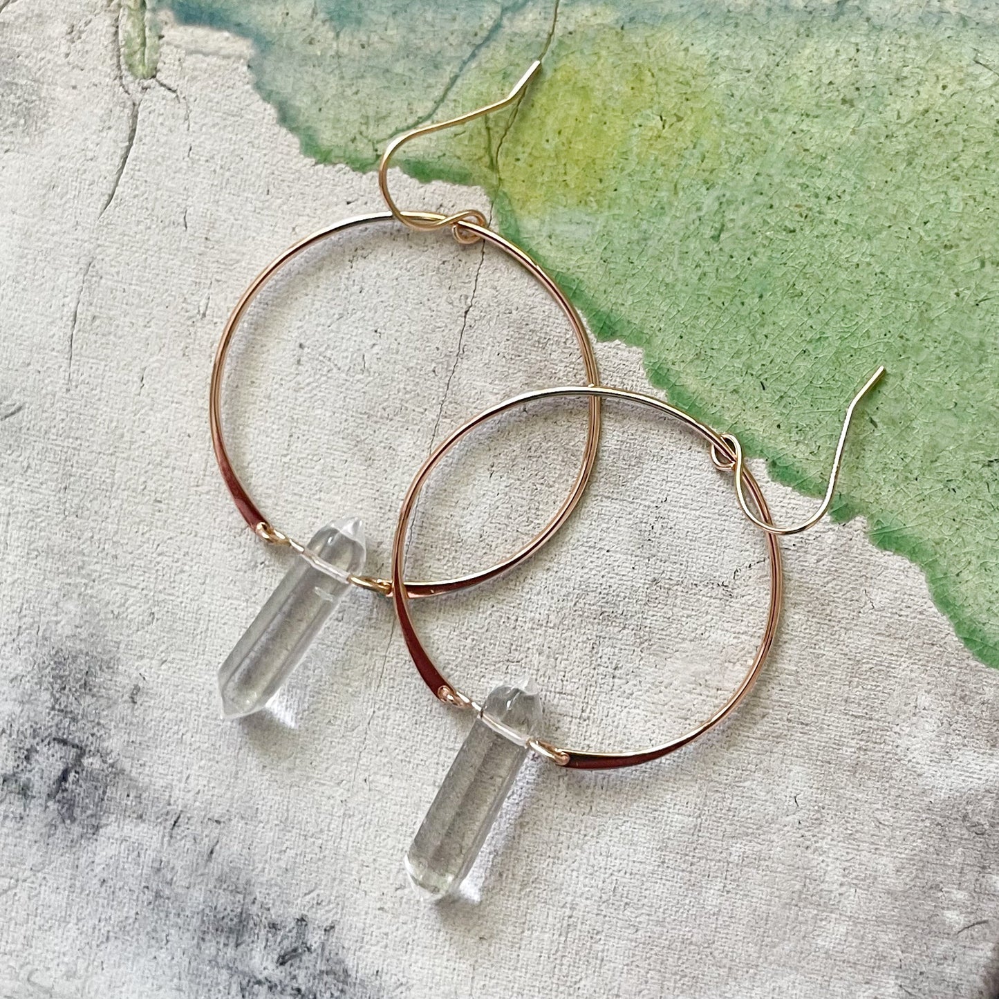 Quartz Hoop Earrings, Lightweight Earrings, Crystal Earrings, Boho Earrings