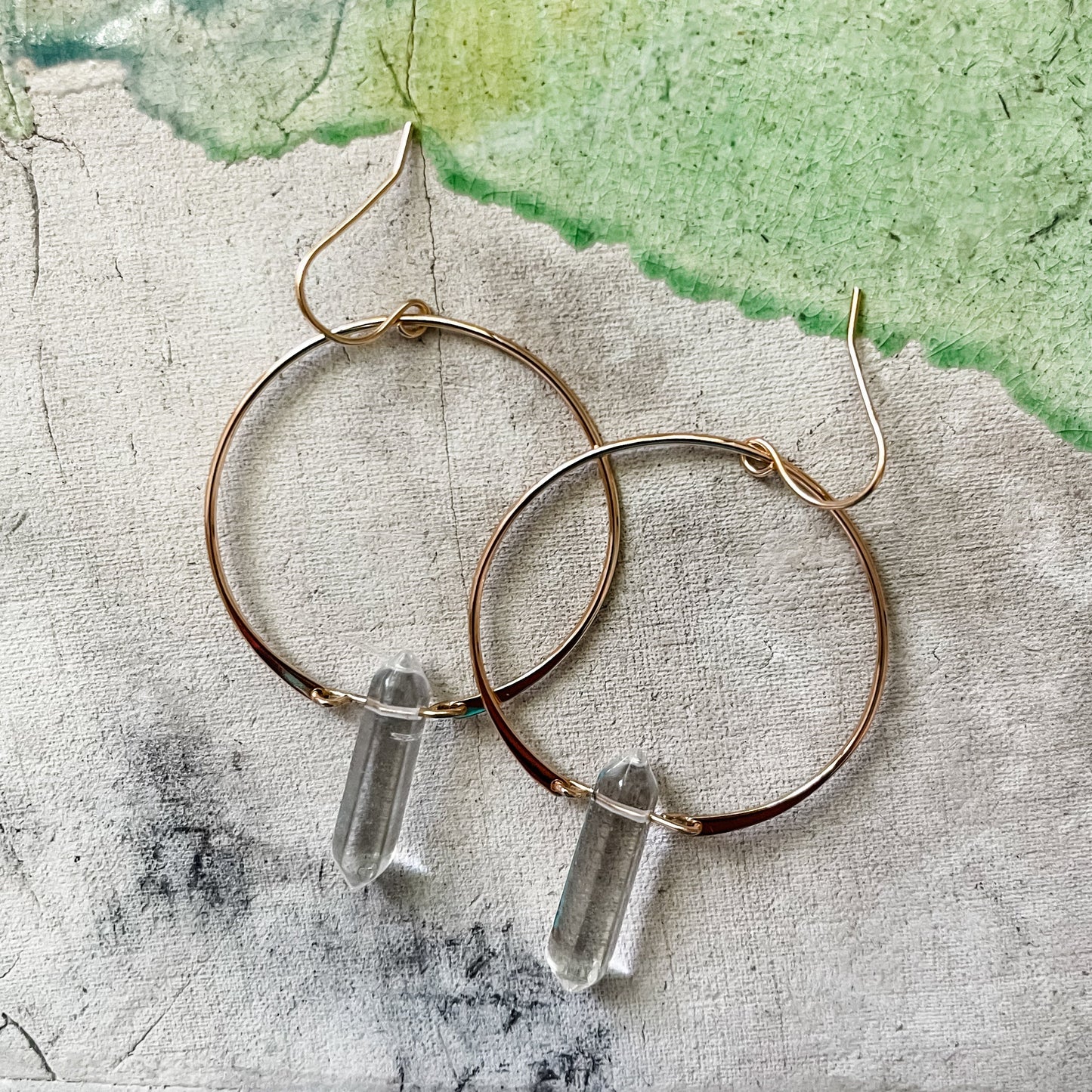 Gold Crystal Quartz Hoop Earrings, Crystal Jewelery, Buy Crystal Jewelry OKC