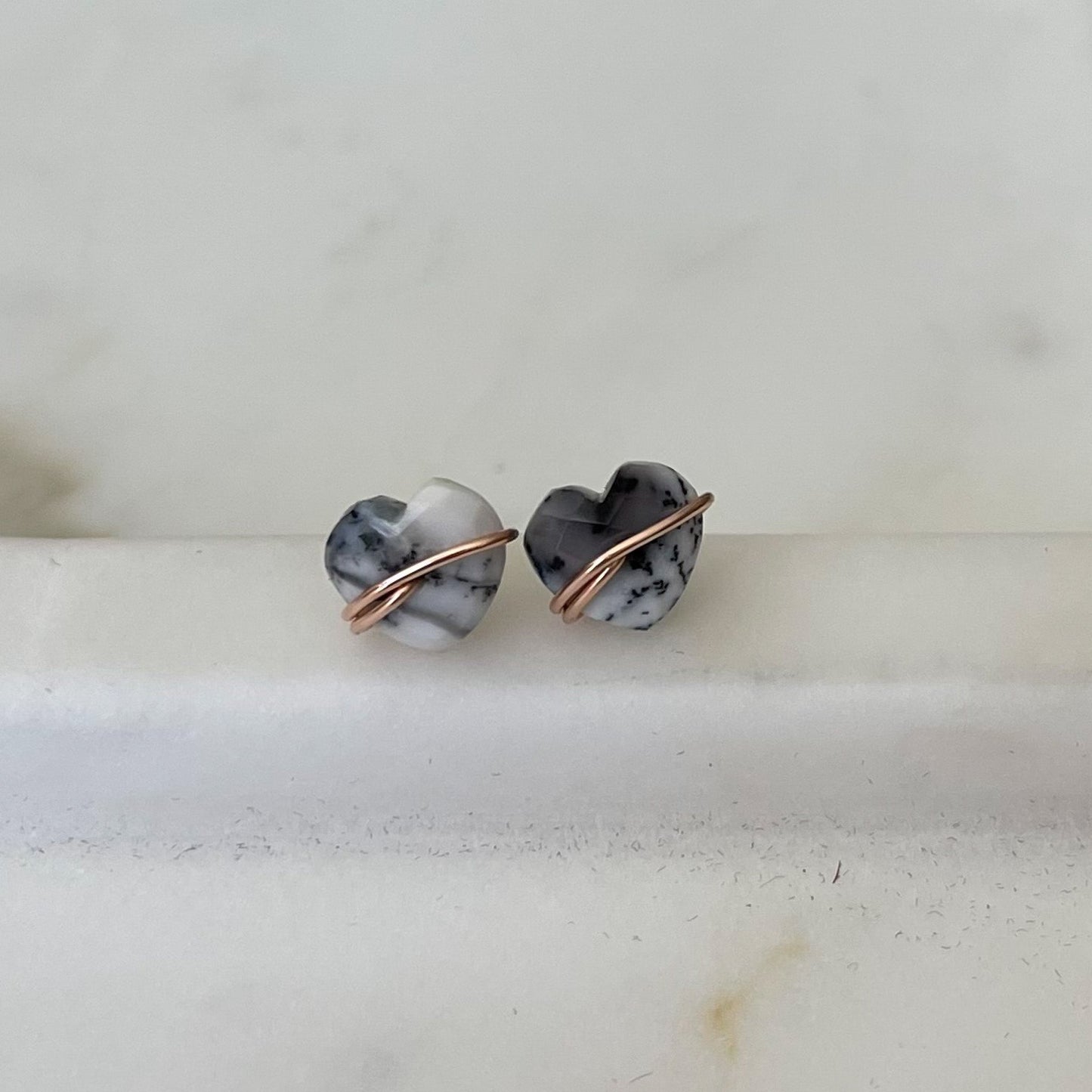 Dendritic Opal Heart Stud Earrings