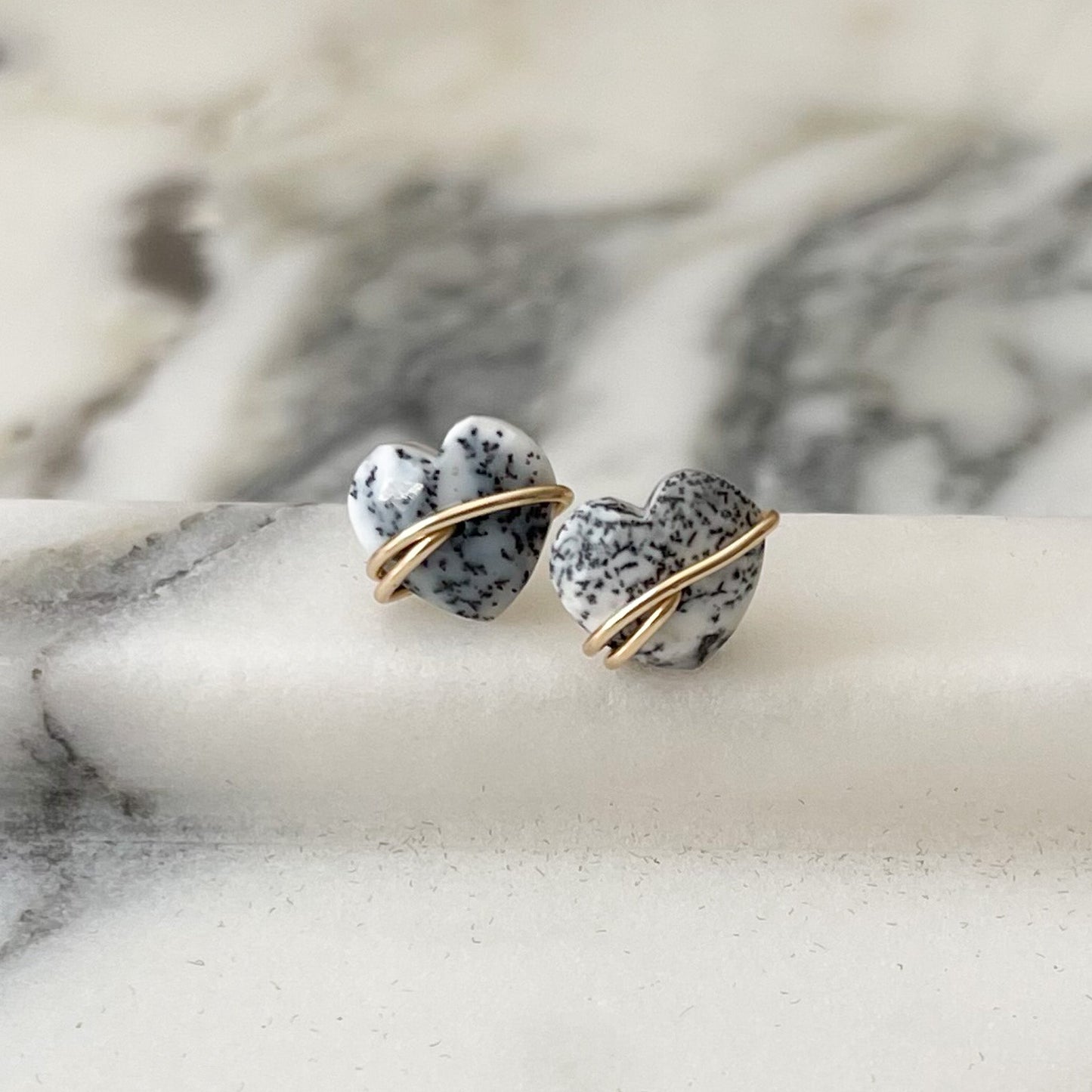 Dendritic Opal Heart Stud Earrings