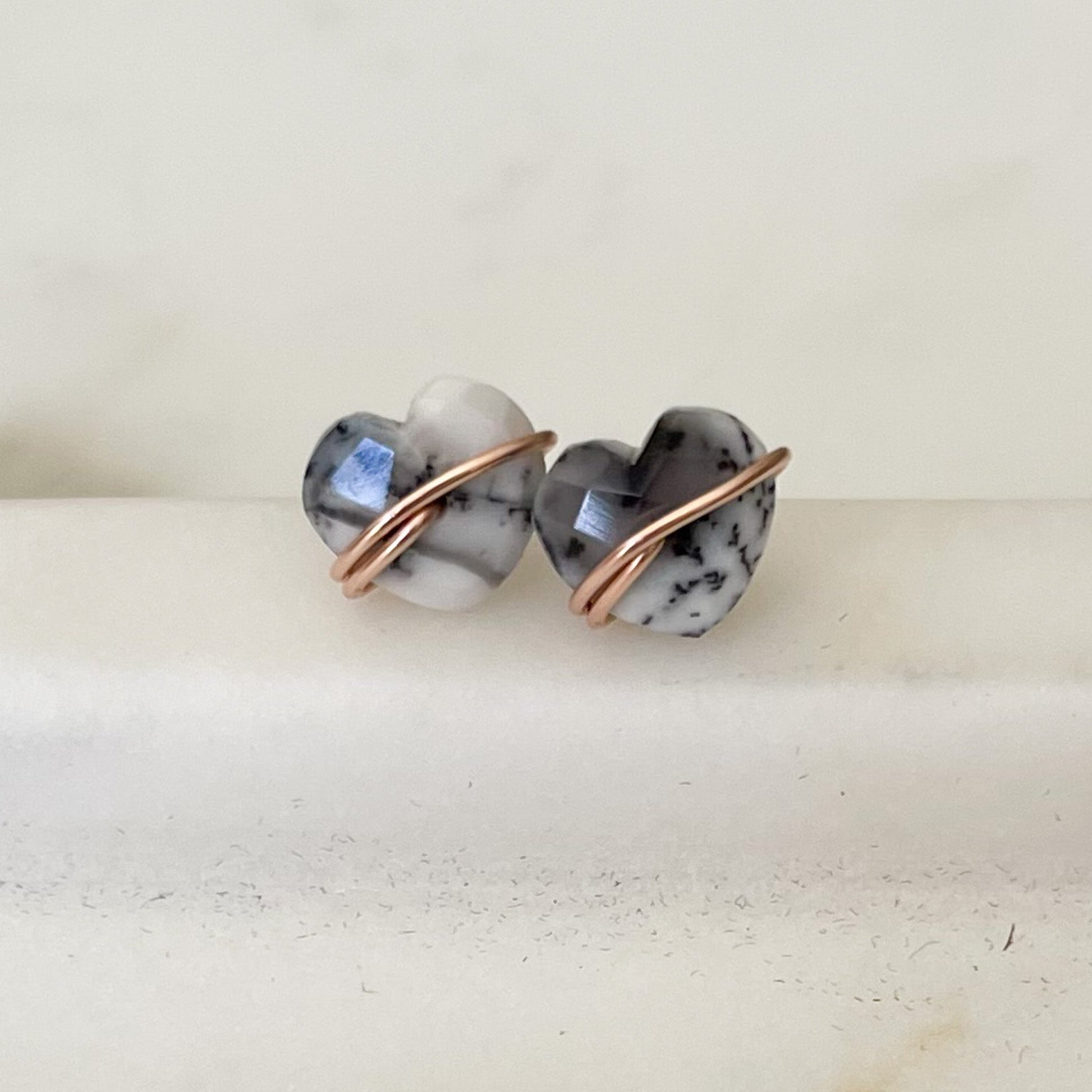 Dendritic Opal Heart Stud Earrings