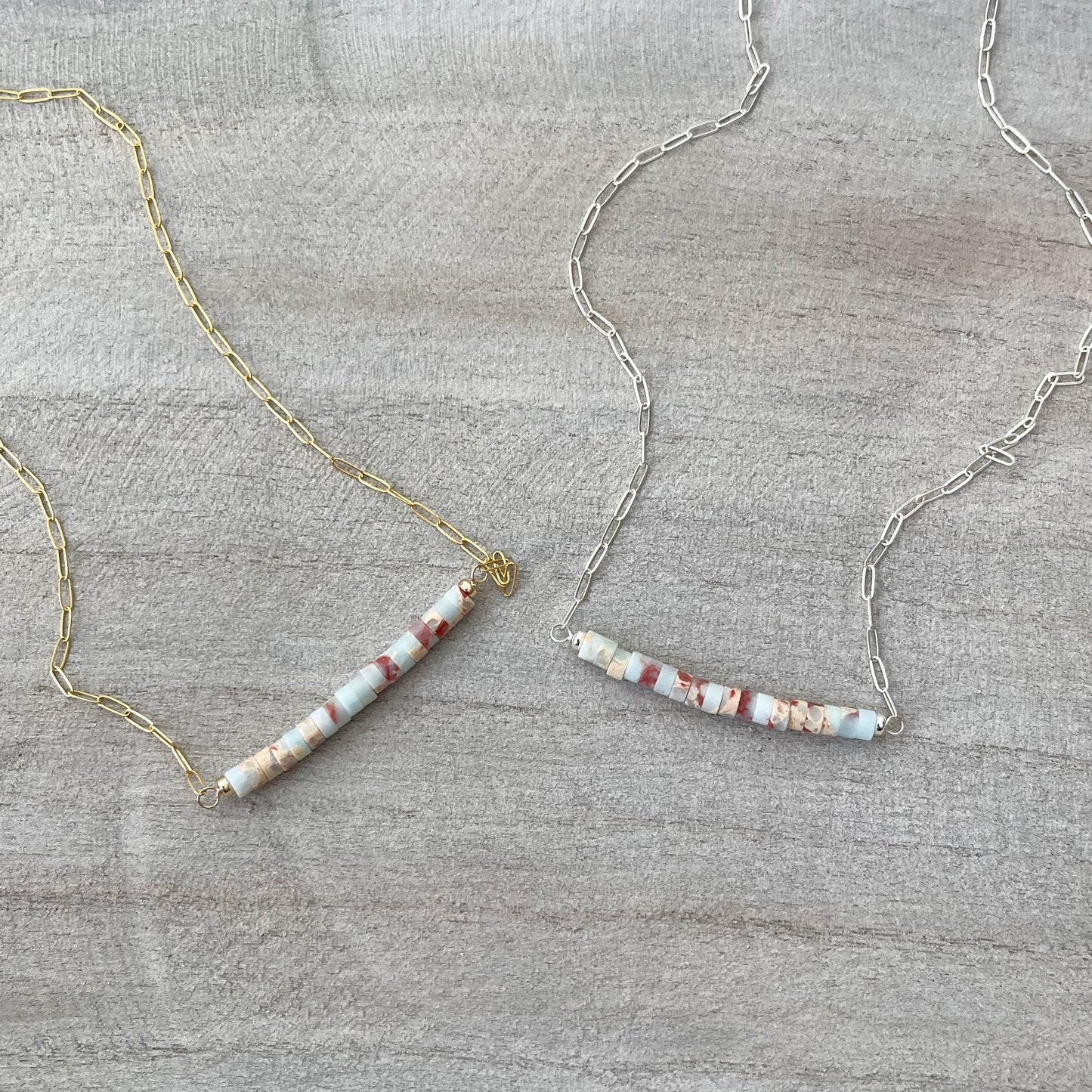 Sea Sediment Jasper Beaded Necklace, Boho Necklace