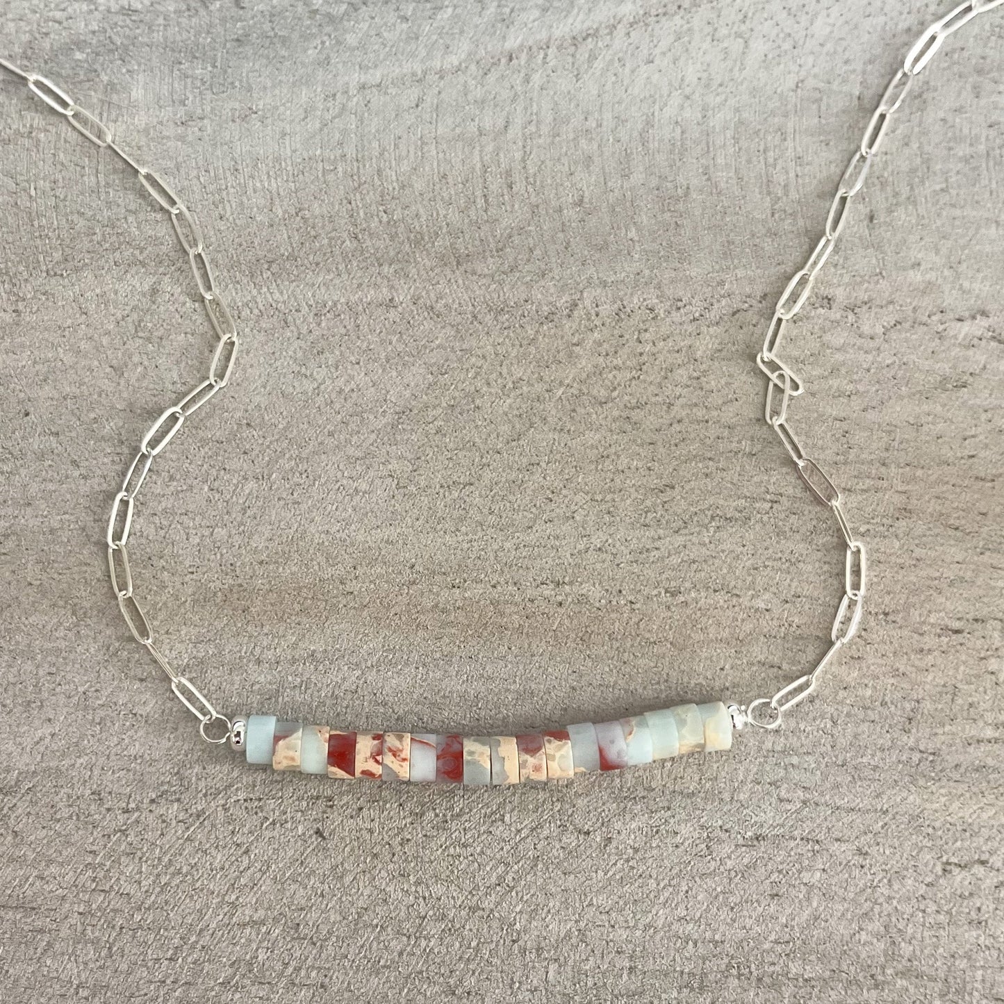 Silver Sea Sediment Jasper Beaded Necklace