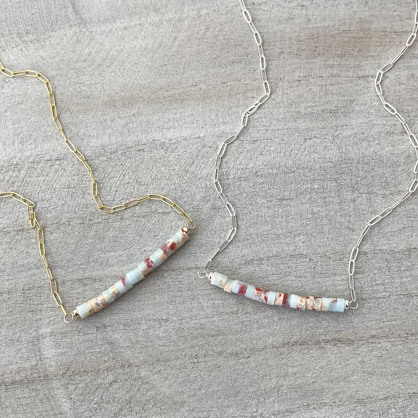 Sea Sediment Jasper Necklace, Blue and Red Jasper Necklace