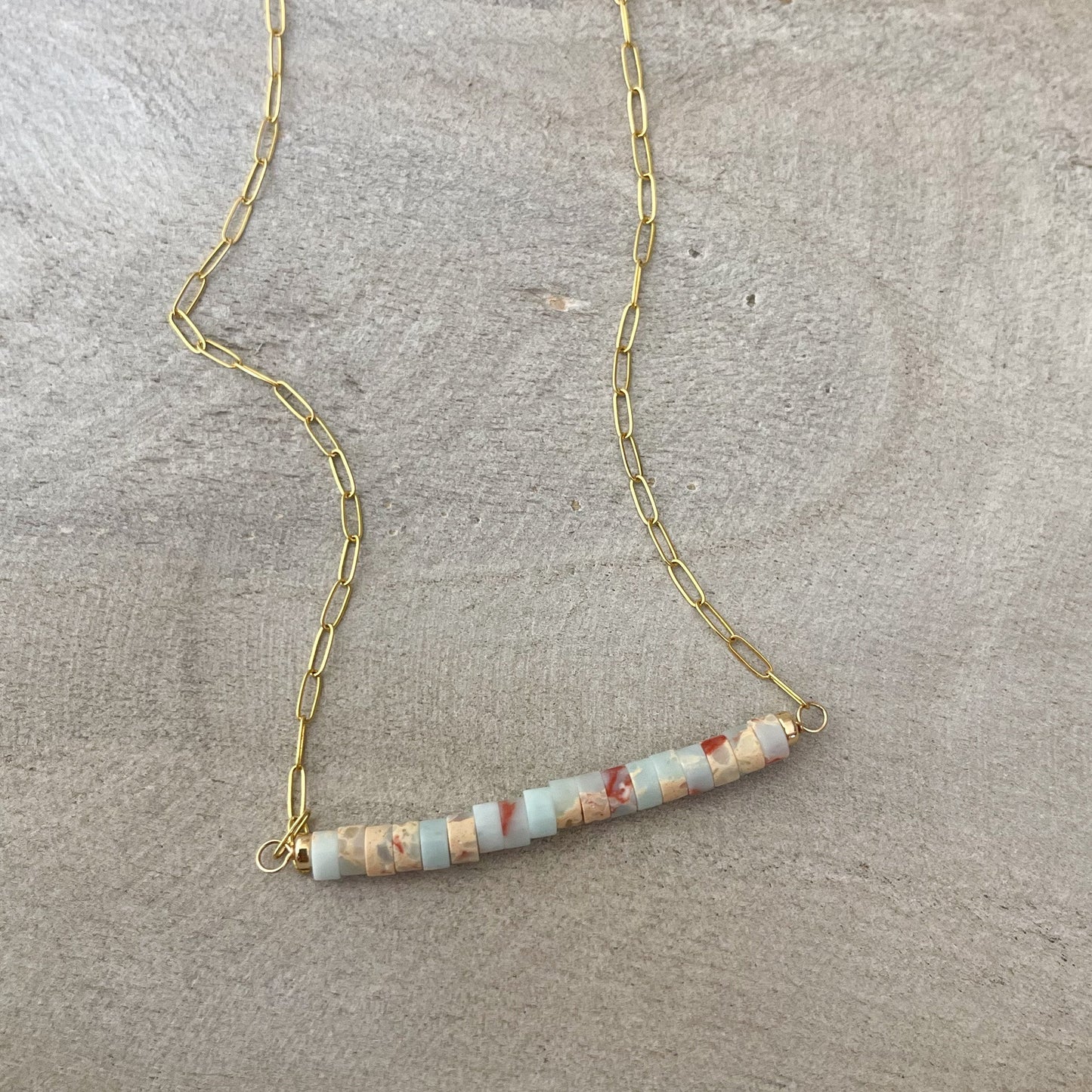 Gold Sea Sediment Jasper Necklace, Boho Jasper Necklace
