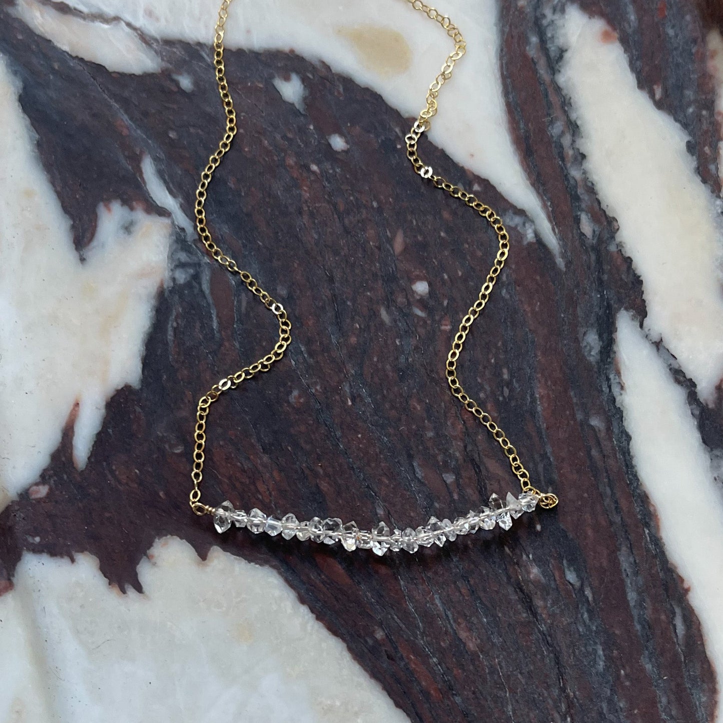 Gold Herkimer Diamond Crystal Necklace, Boho Crystal Necklace
