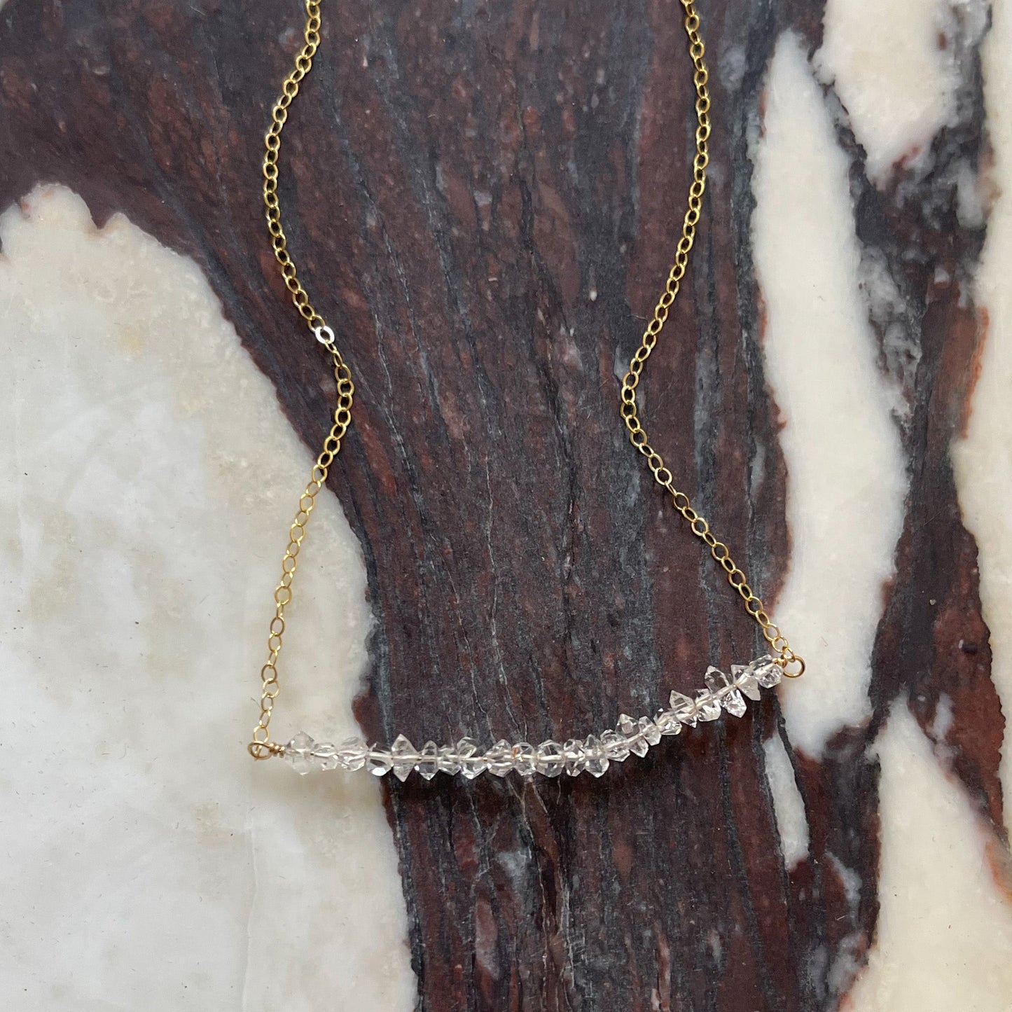 Herkimer Diamond Gold Bar Necklace, Boho Crystal Necklace