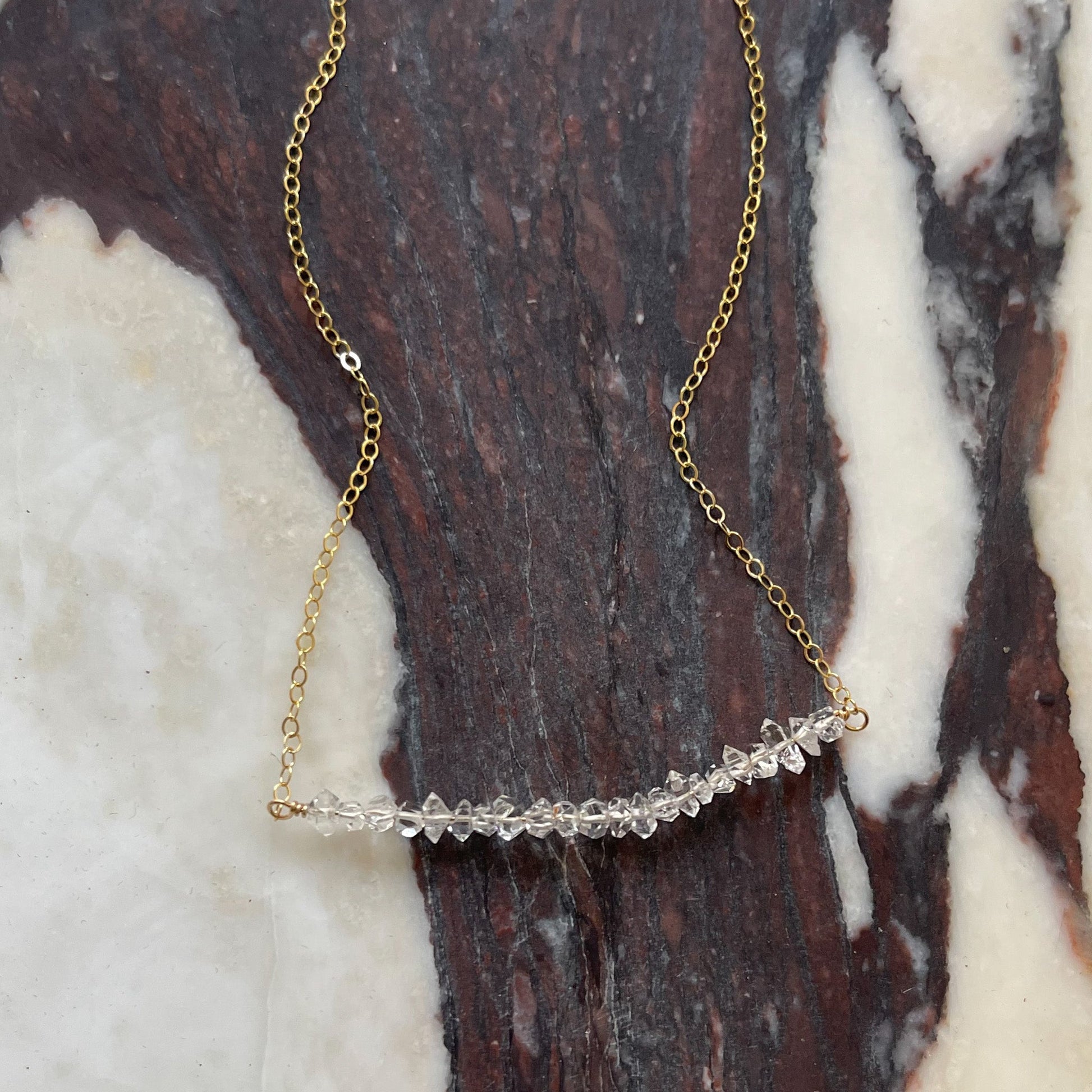 Herkimer Diamond Gold Bar Necklace, Boho Crystal Necklace