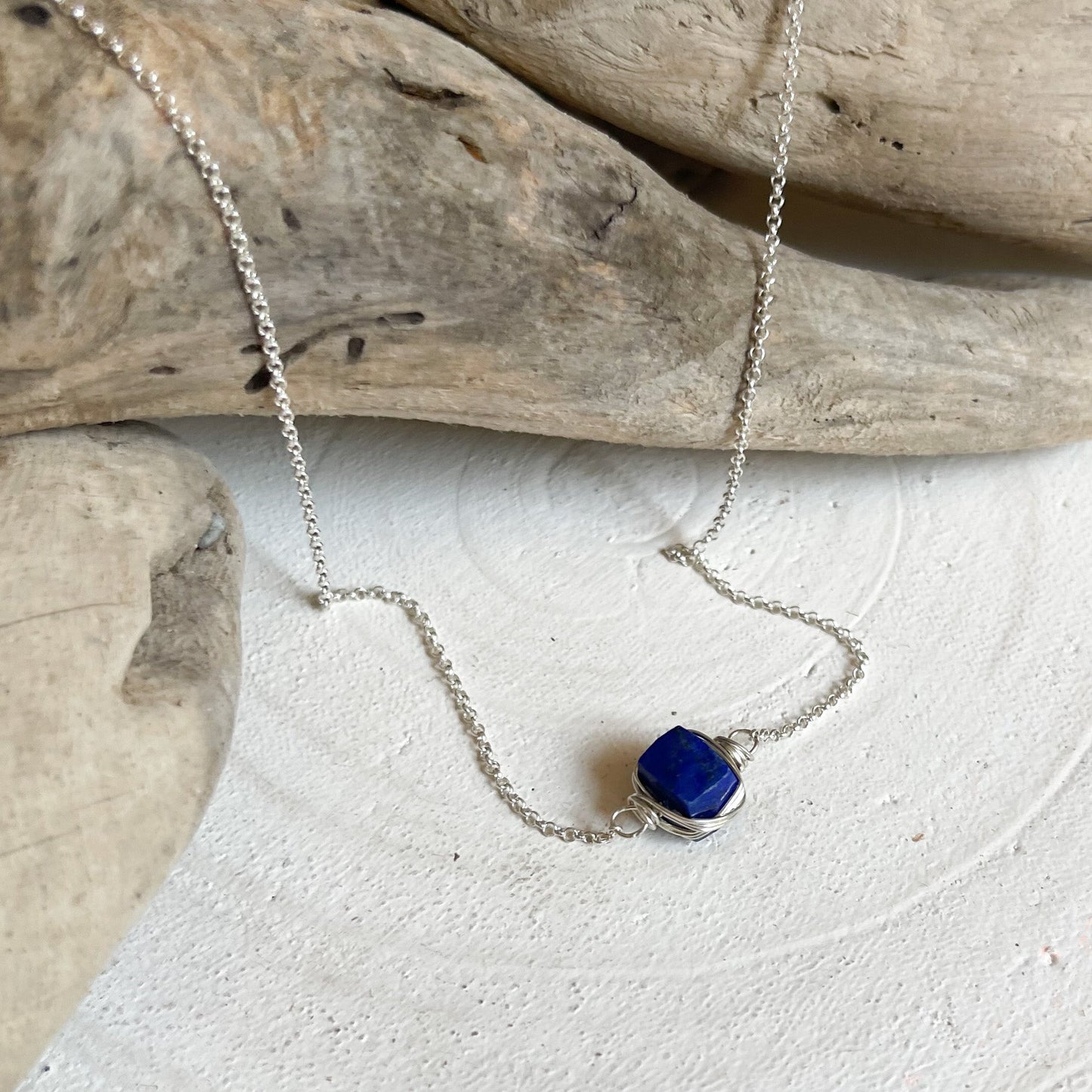Silver bezel set lapis lazuli necklace