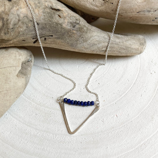 Lapis Lazuli Silver Trinity Necklace, Handmade Lapis Necklace, Lapis Gemstone Necklace