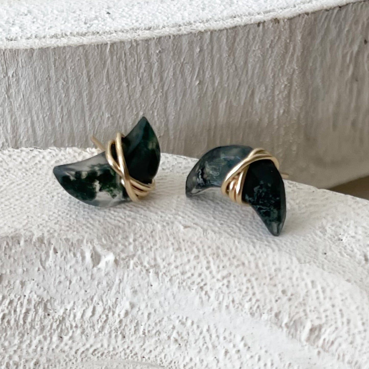 Moss Agate Crystal Earrings, Modern Minimalist Earrings